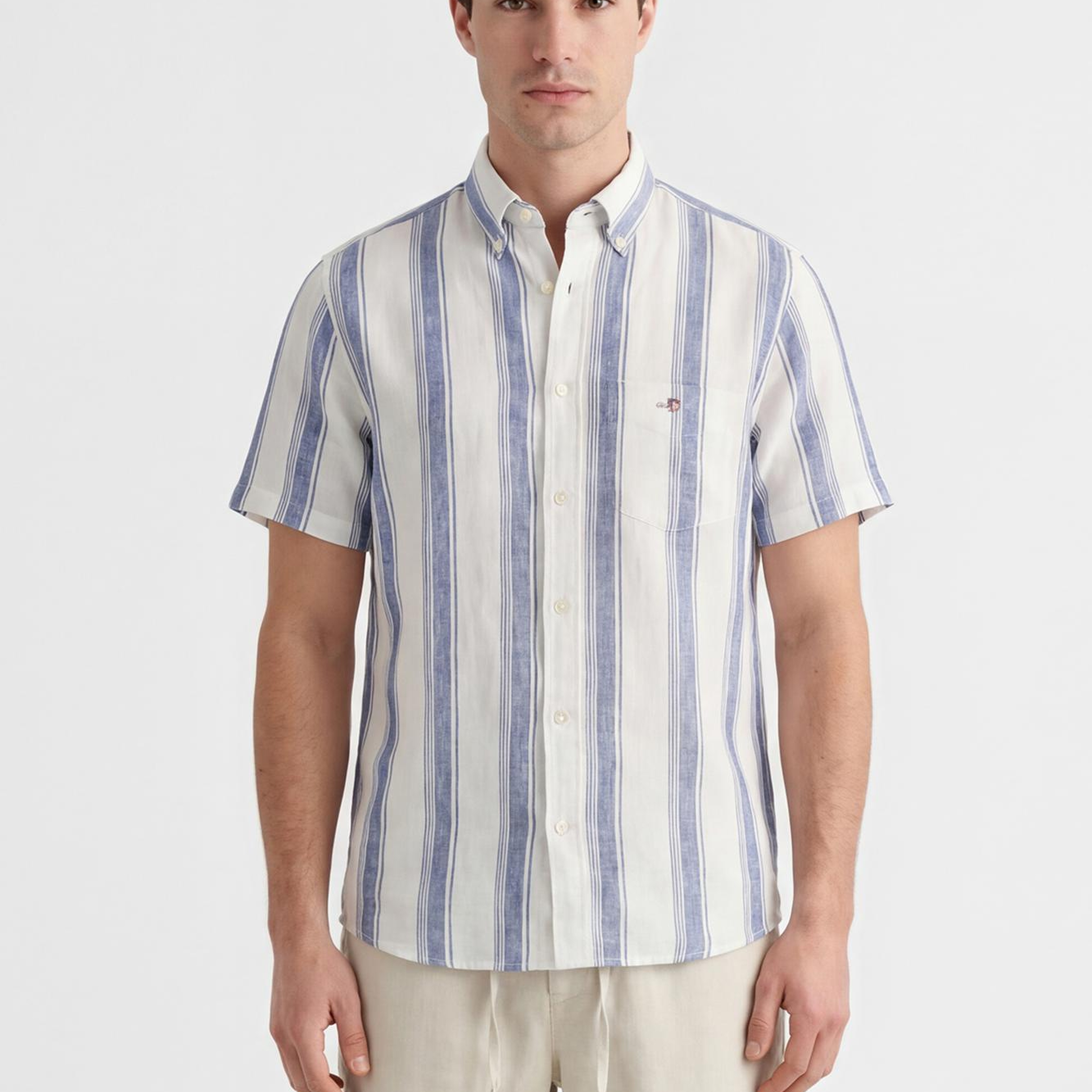 GANT Erkek Mavi Regular Fit Çizgili Logolu Gömlek