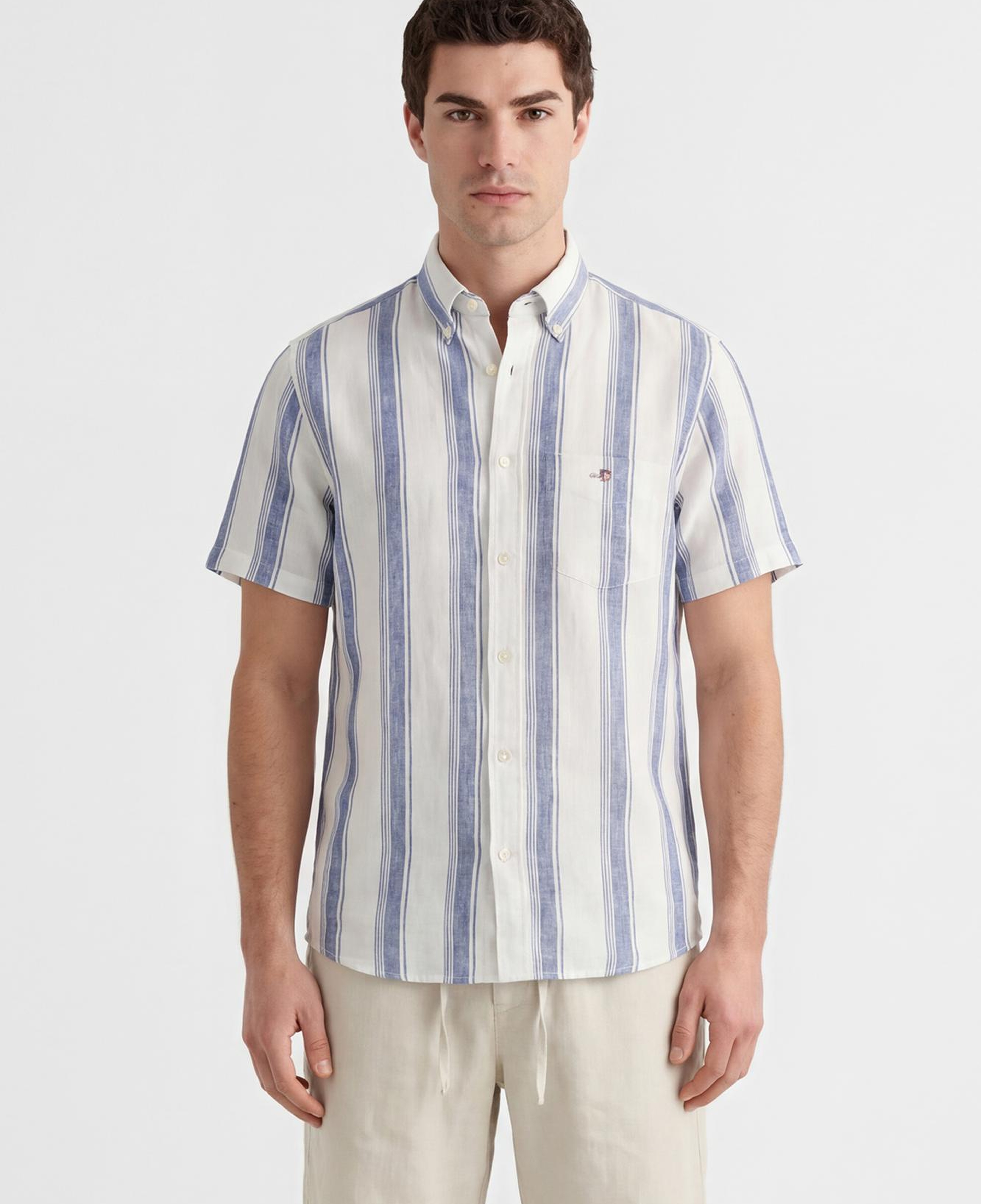GANT Erkek Mavi Regular Fit Çizgili Logolu Gömlek