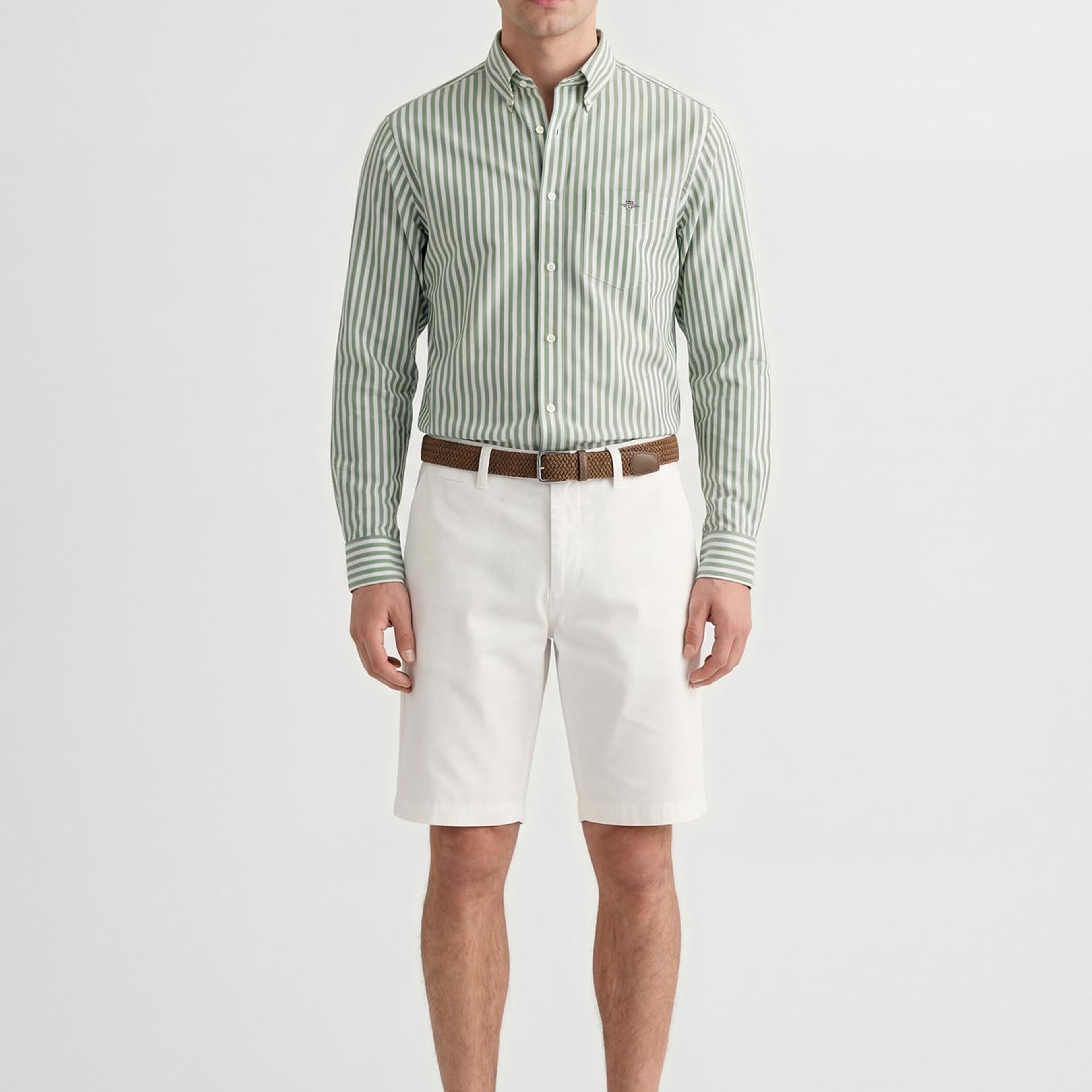 GANT Erkek Yeşil Regular Fit Çizgili Logolu Gömlek