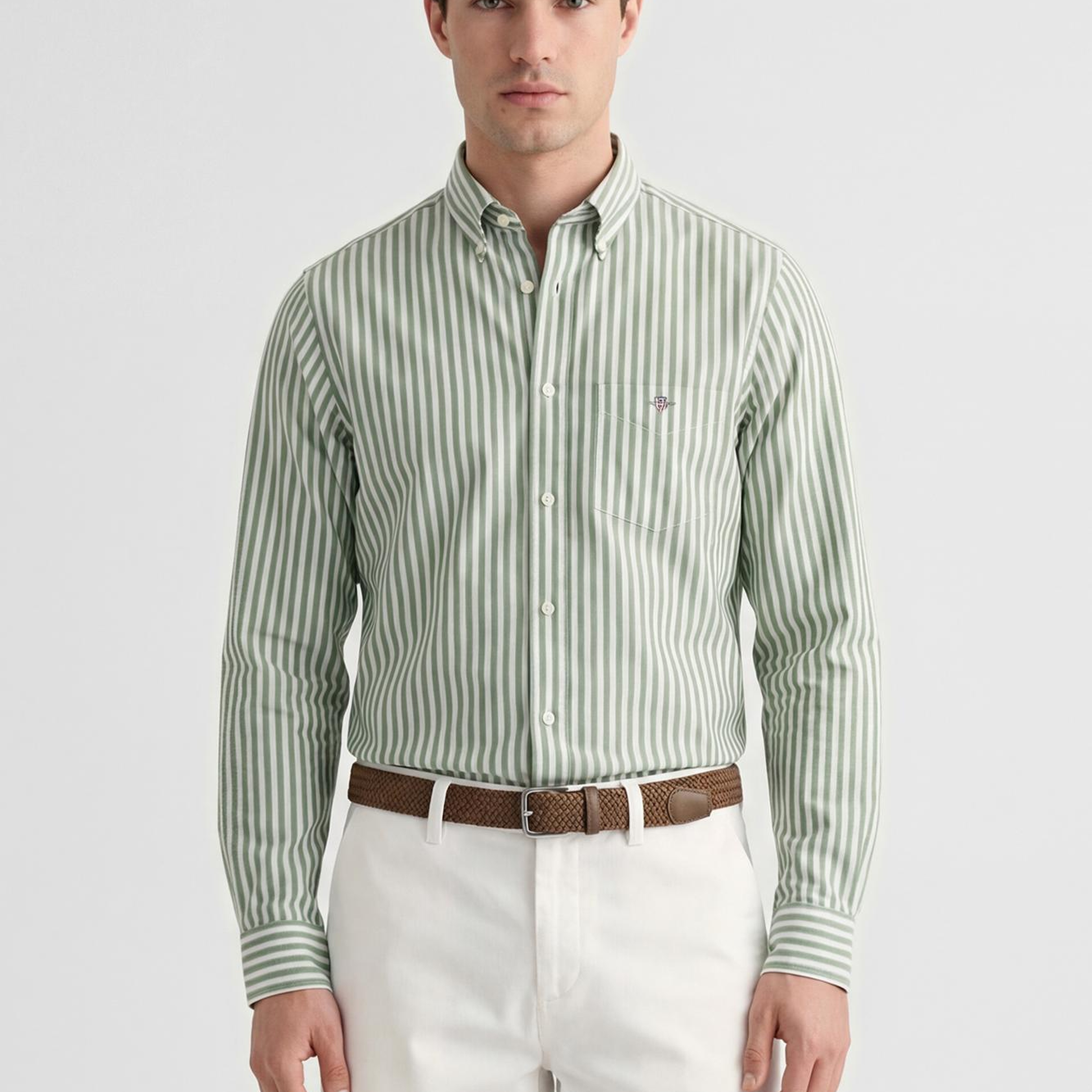 GANT Erkek Yeşil Regular Fit Çizgili Logolu Gömlek