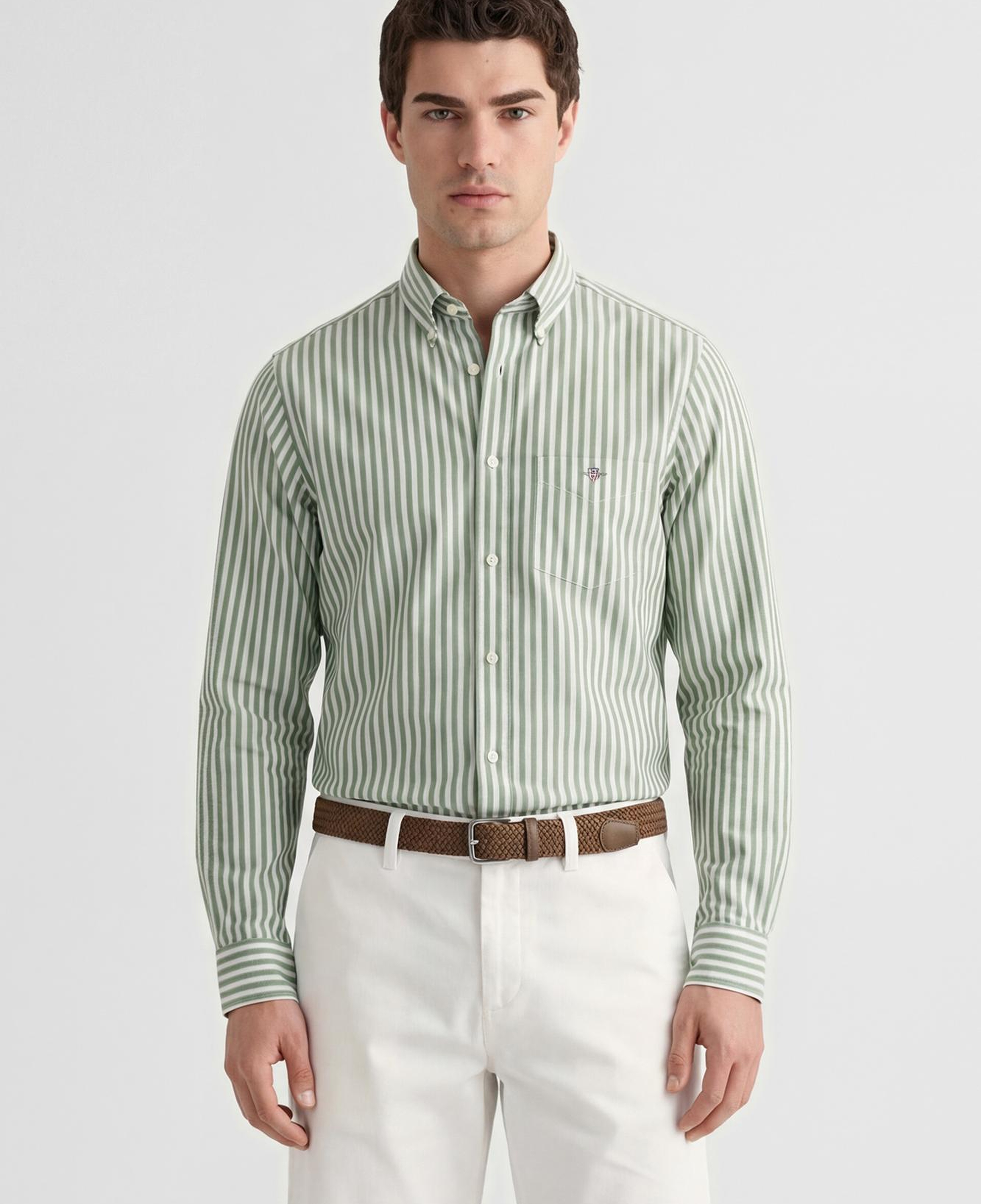 GANT Erkek Yeşil Regular Fit Çizgili Logolu Gömlek