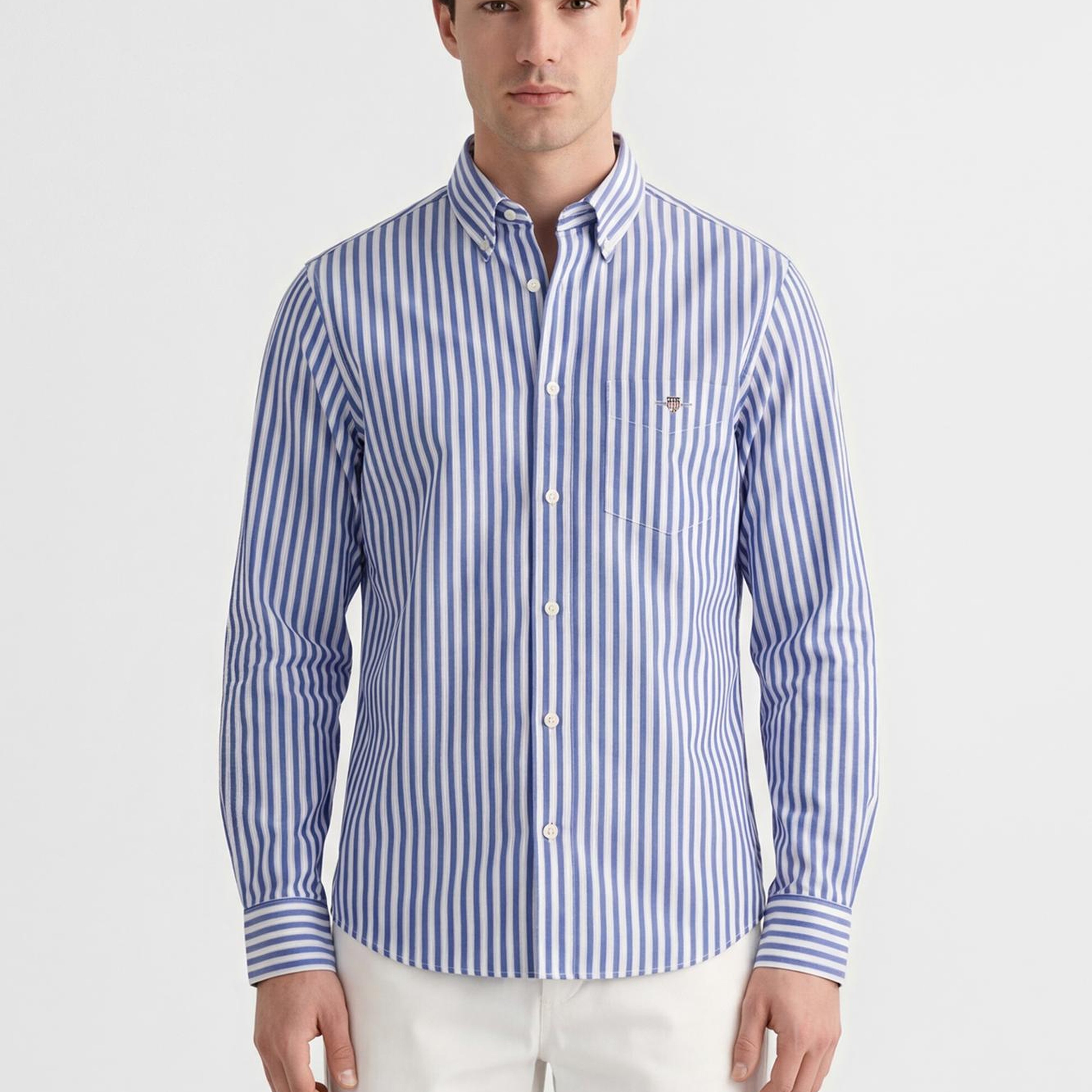 GANT Erkek Mavi Regular Fit Çizgili Logolu Gömlek