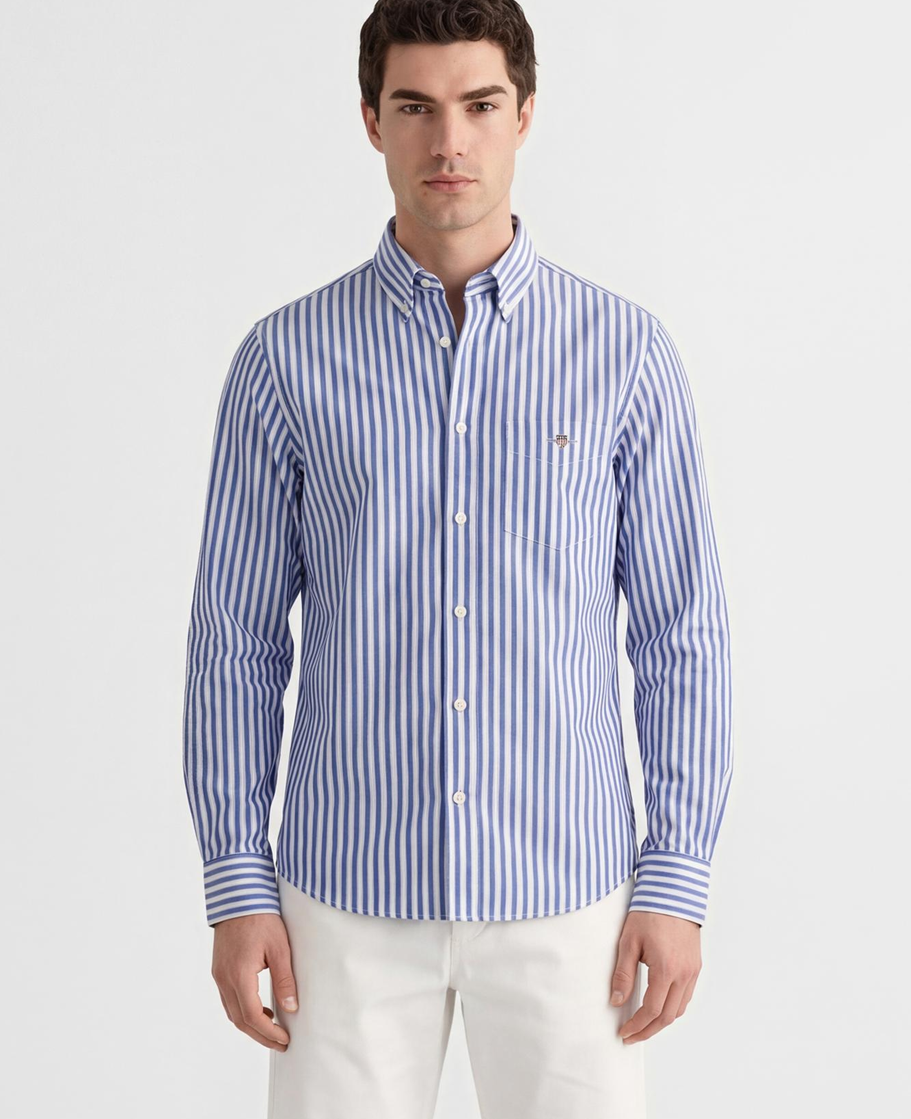 GANT Erkek Mavi Regular Fit Çizgili Logolu Gömlek
