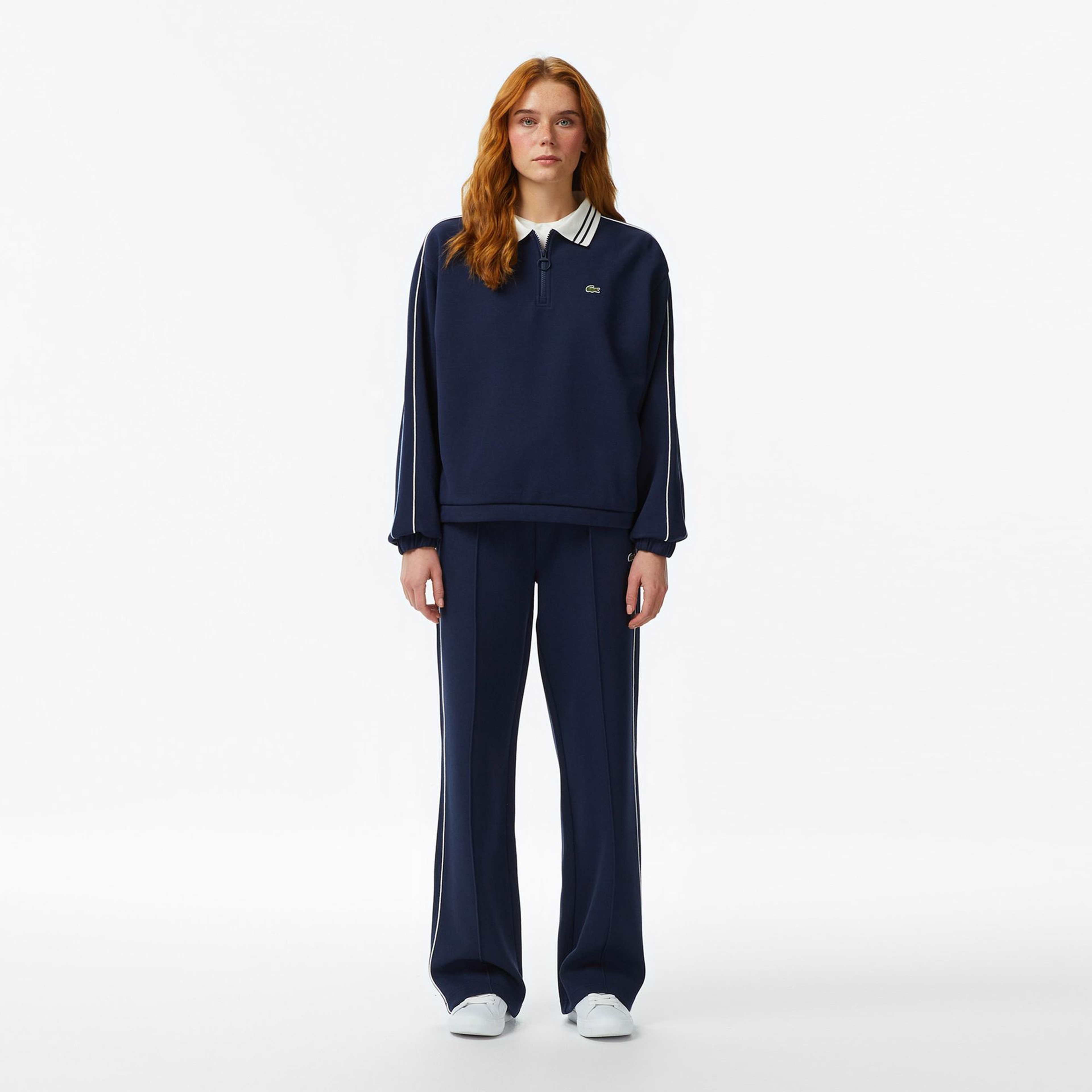 Lacoste Kadın Loose Fit Polo Yaka Lacivert Sweatshirt