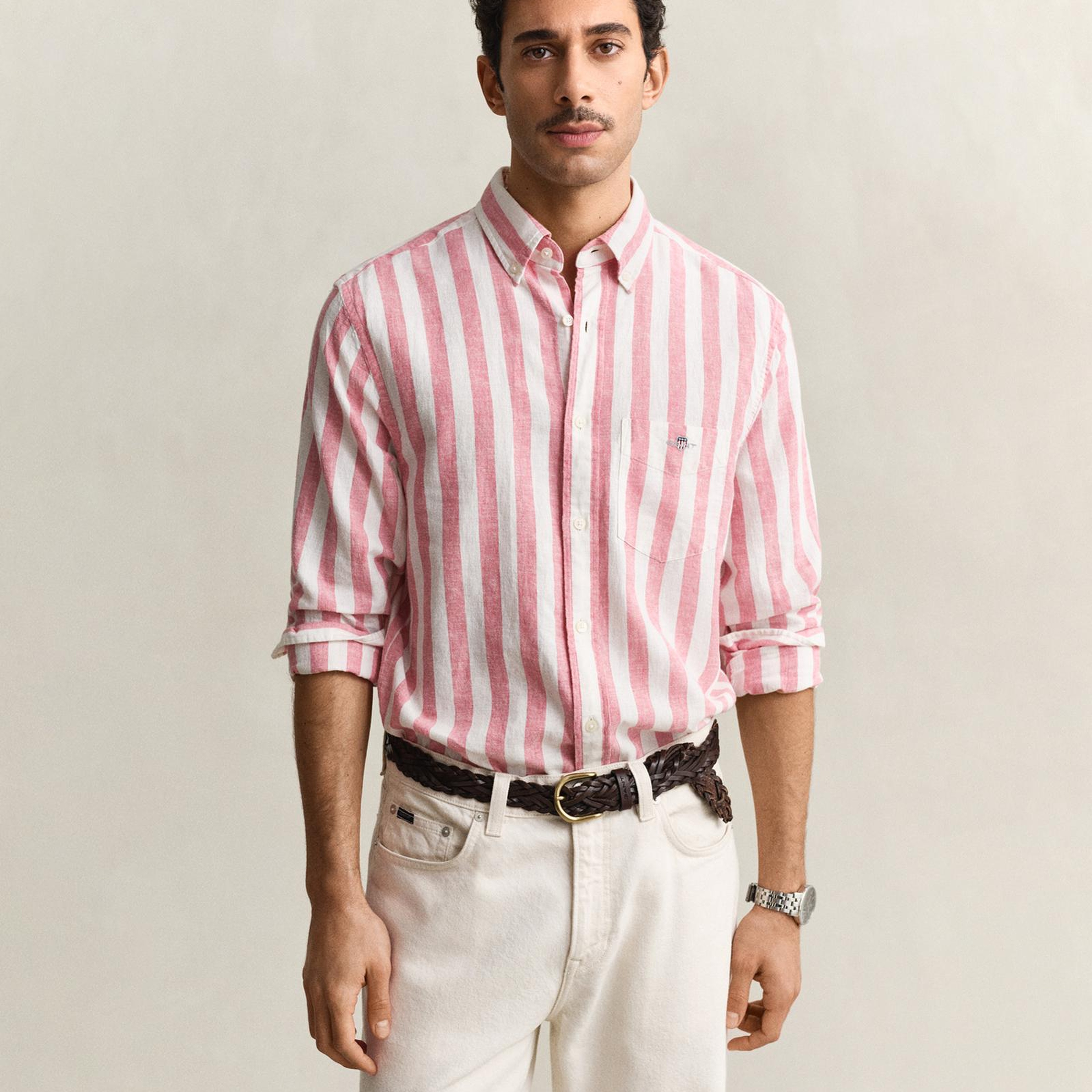 GANT Erkek Pembe Regular Fit Çizgili Logolu Gömlek