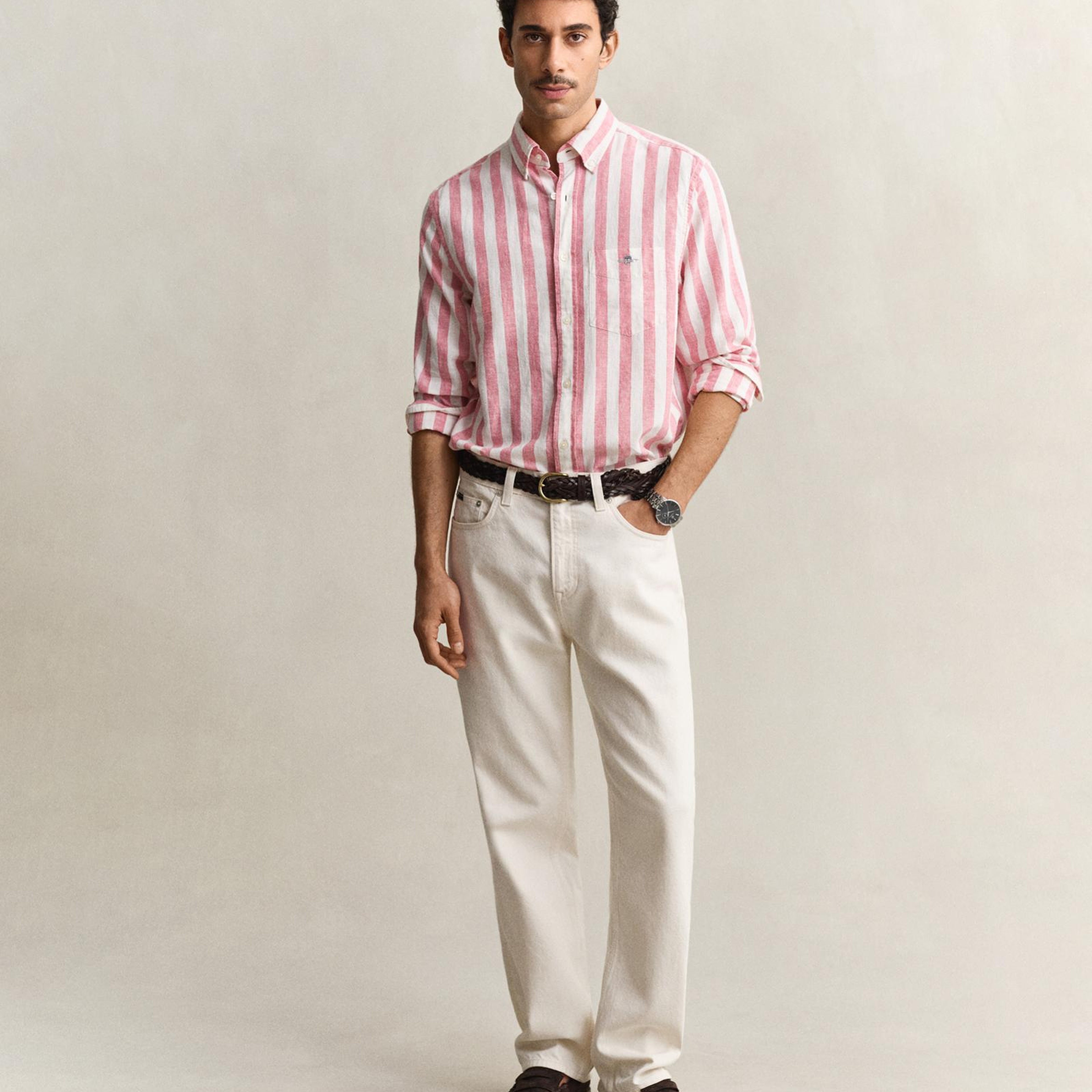 GANT Erkek Pembe Regular Fit Çizgili Logolu Gömlek