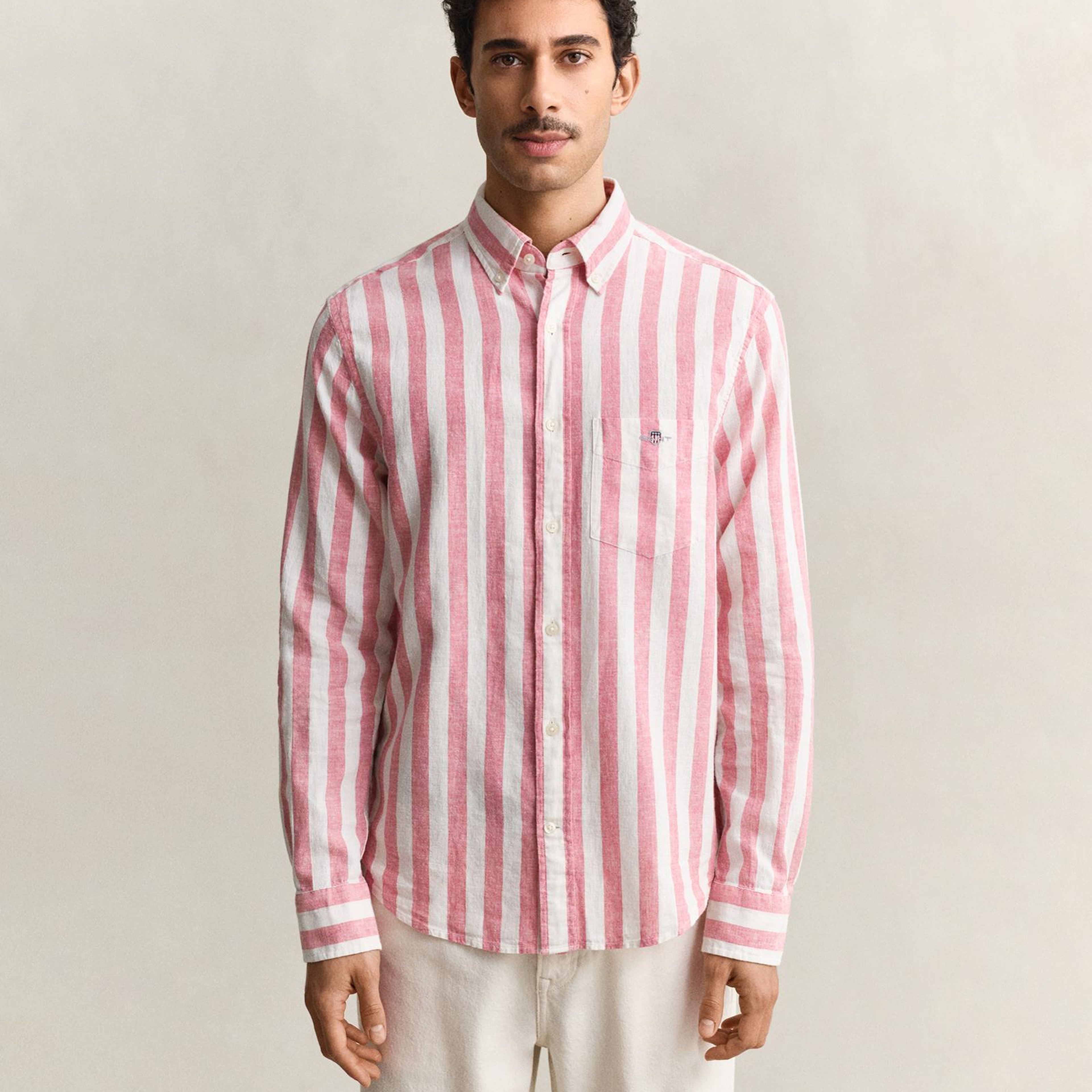 GANT Erkek Pembe Regular Fit Çizgili Logolu Gömlek