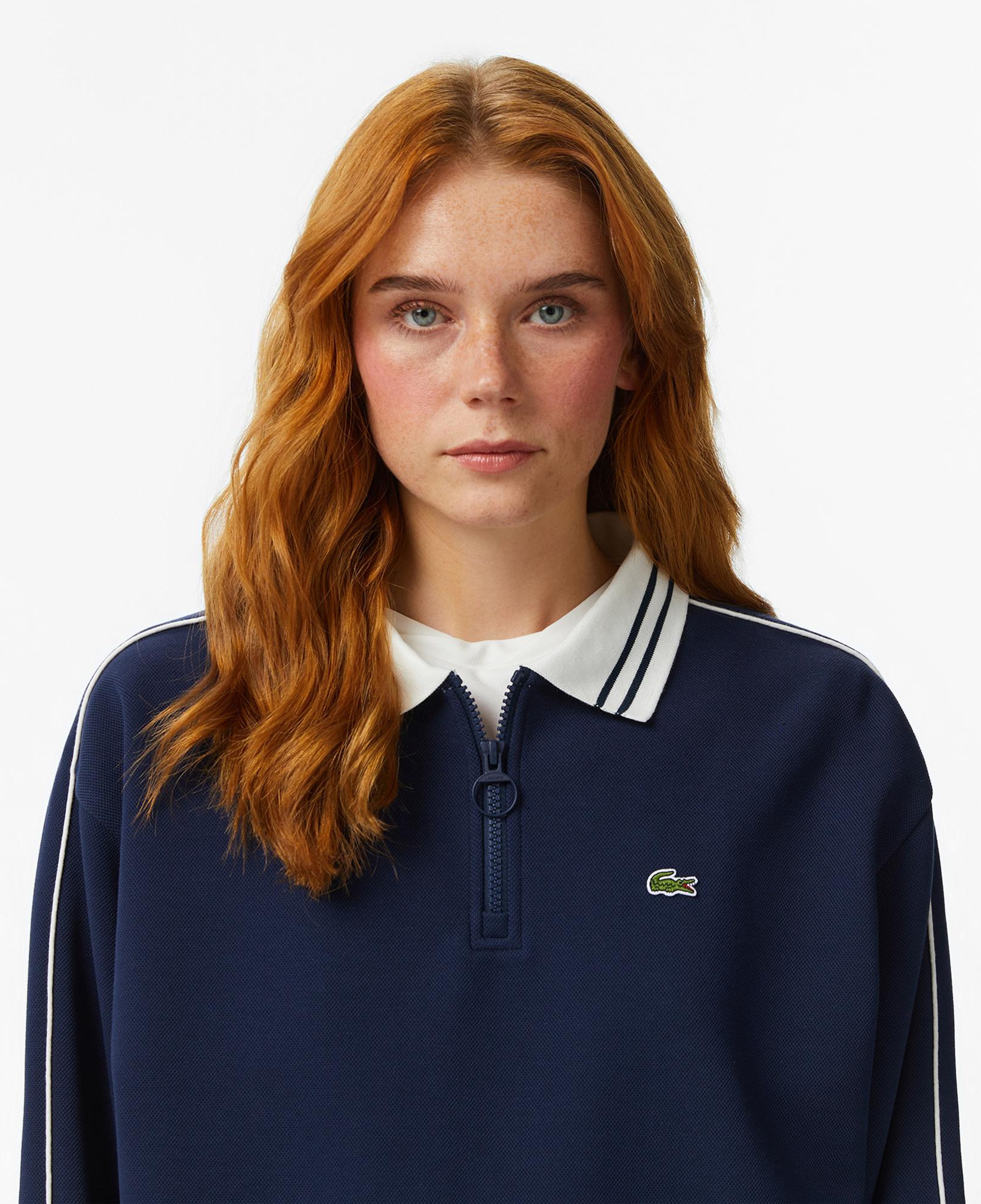 Lacoste Kadın Loose Fit Polo Yaka Lacivert Sweatshirt