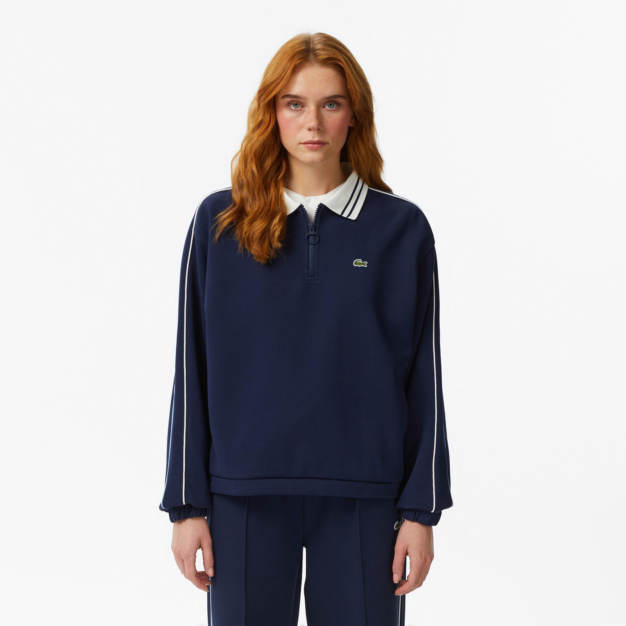 Lacoste Kadın Loose Fit Polo Yaka Lacivert Sweatshirt