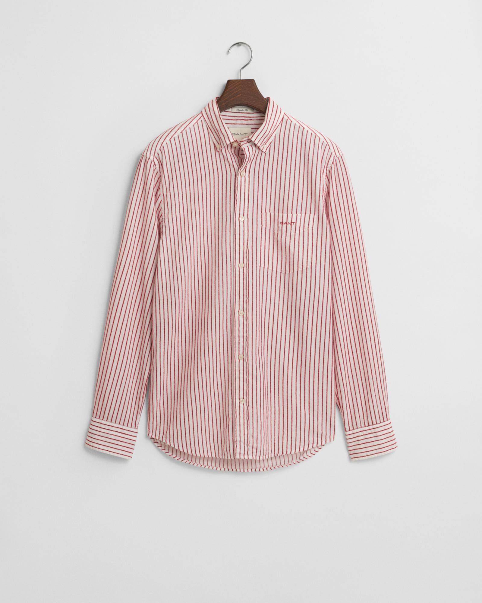 GANT Erkek Kırmızı Regular Fit Düğmeli Yaka Çizgili Gömlek