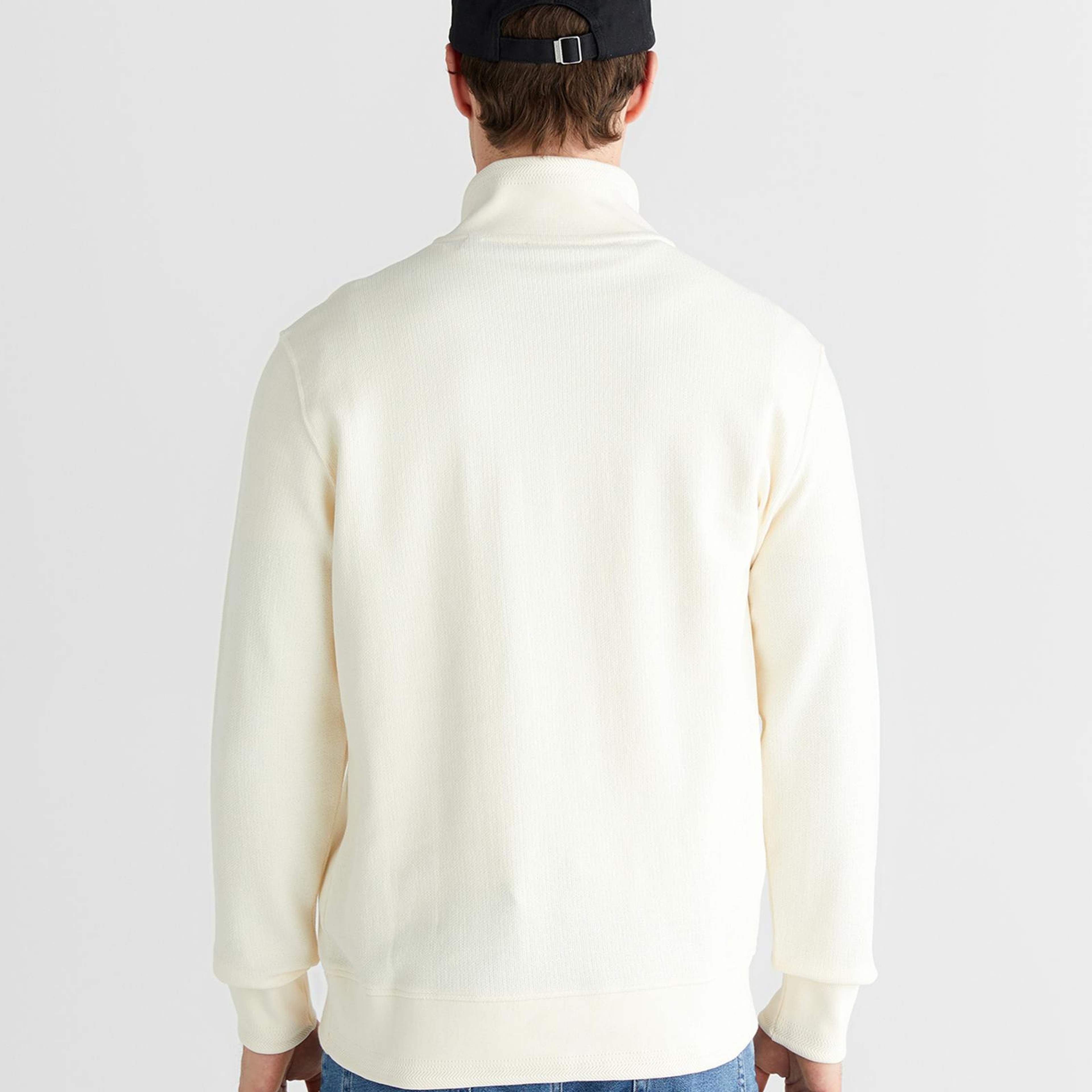 GANT Erkek Krem Yarım Fermuarlı Herringbone Kazak
