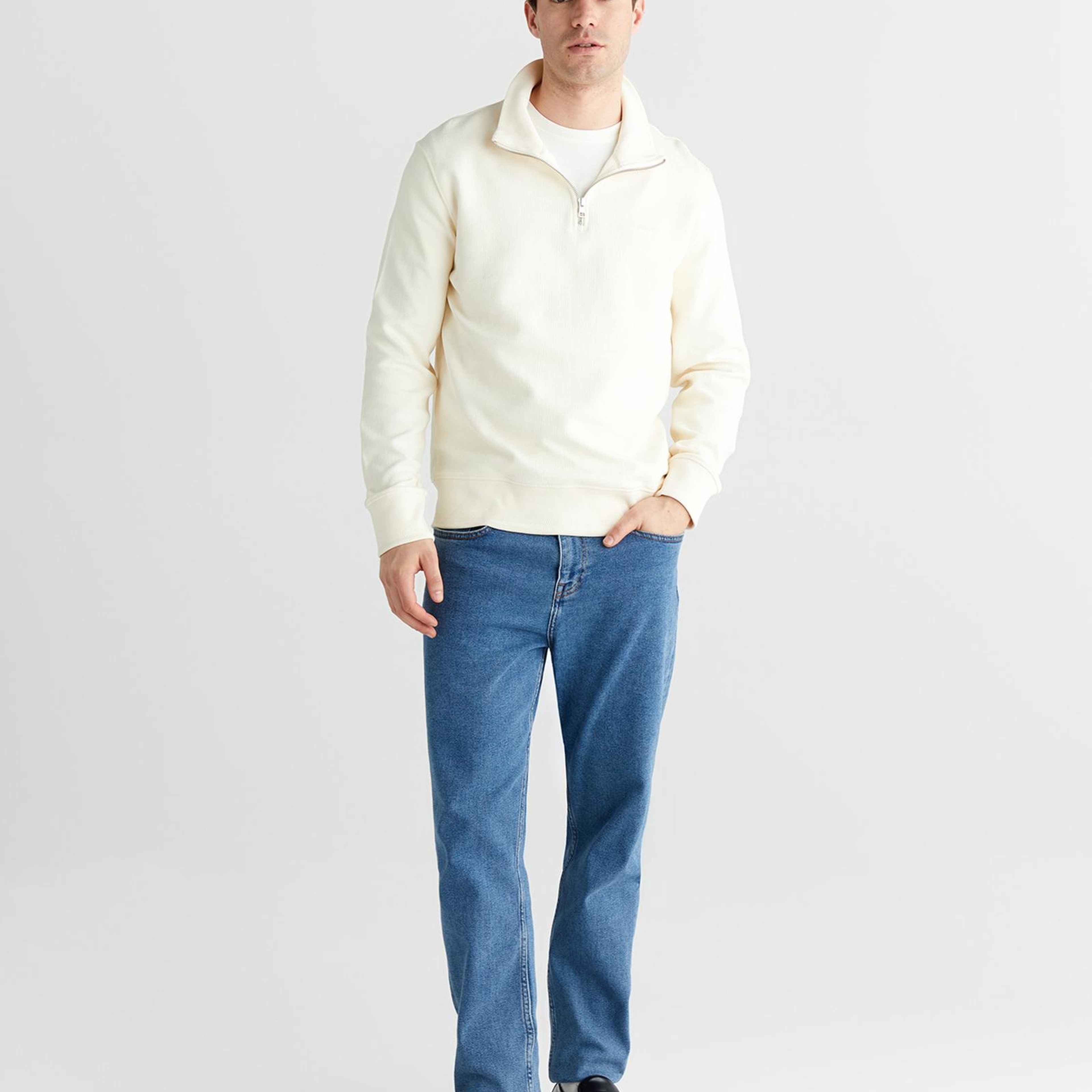GANT Erkek Krem Yarım Fermuarlı Herringbone Kazak
