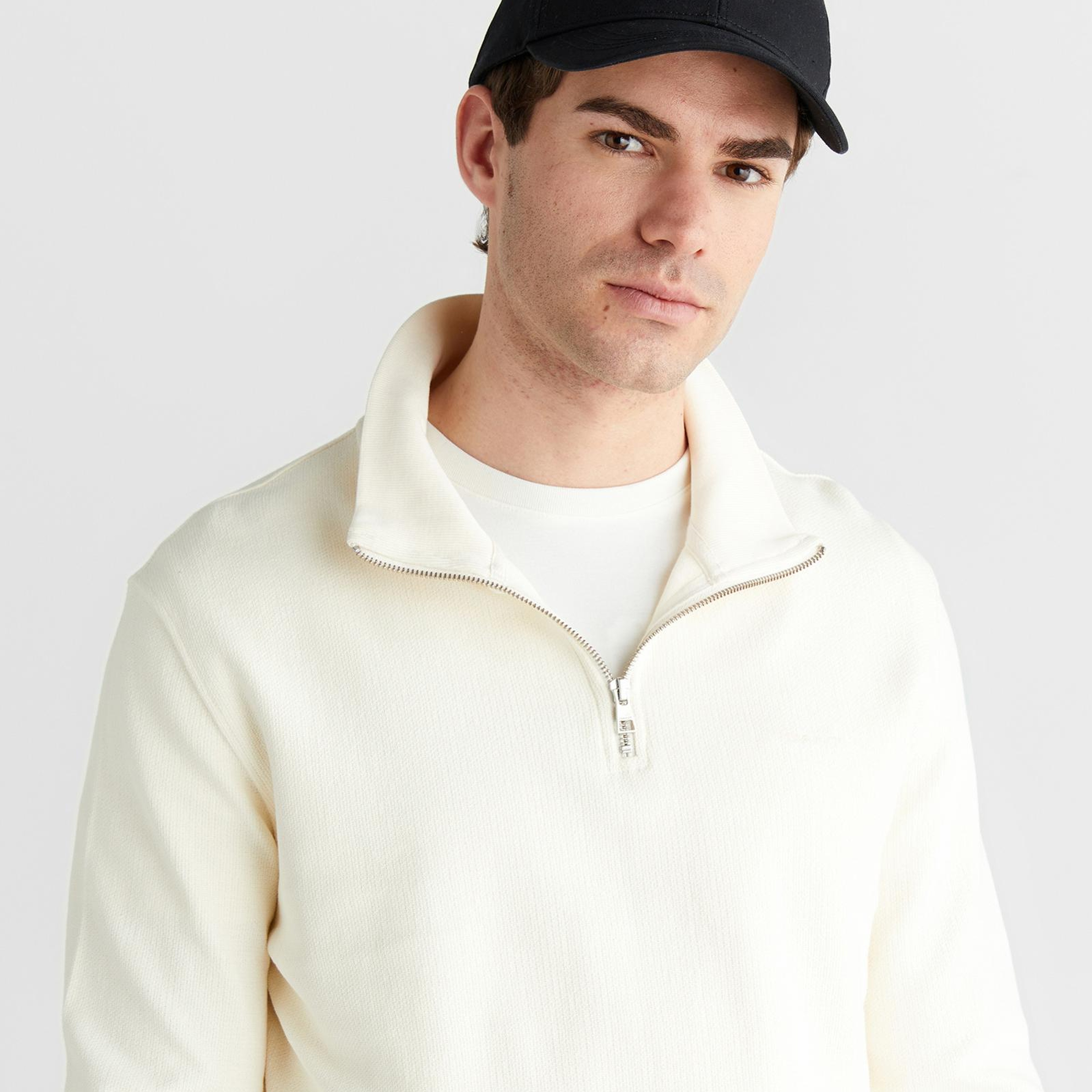 GANT Erkek Krem Yarım Fermuarlı Herringbone Kazak