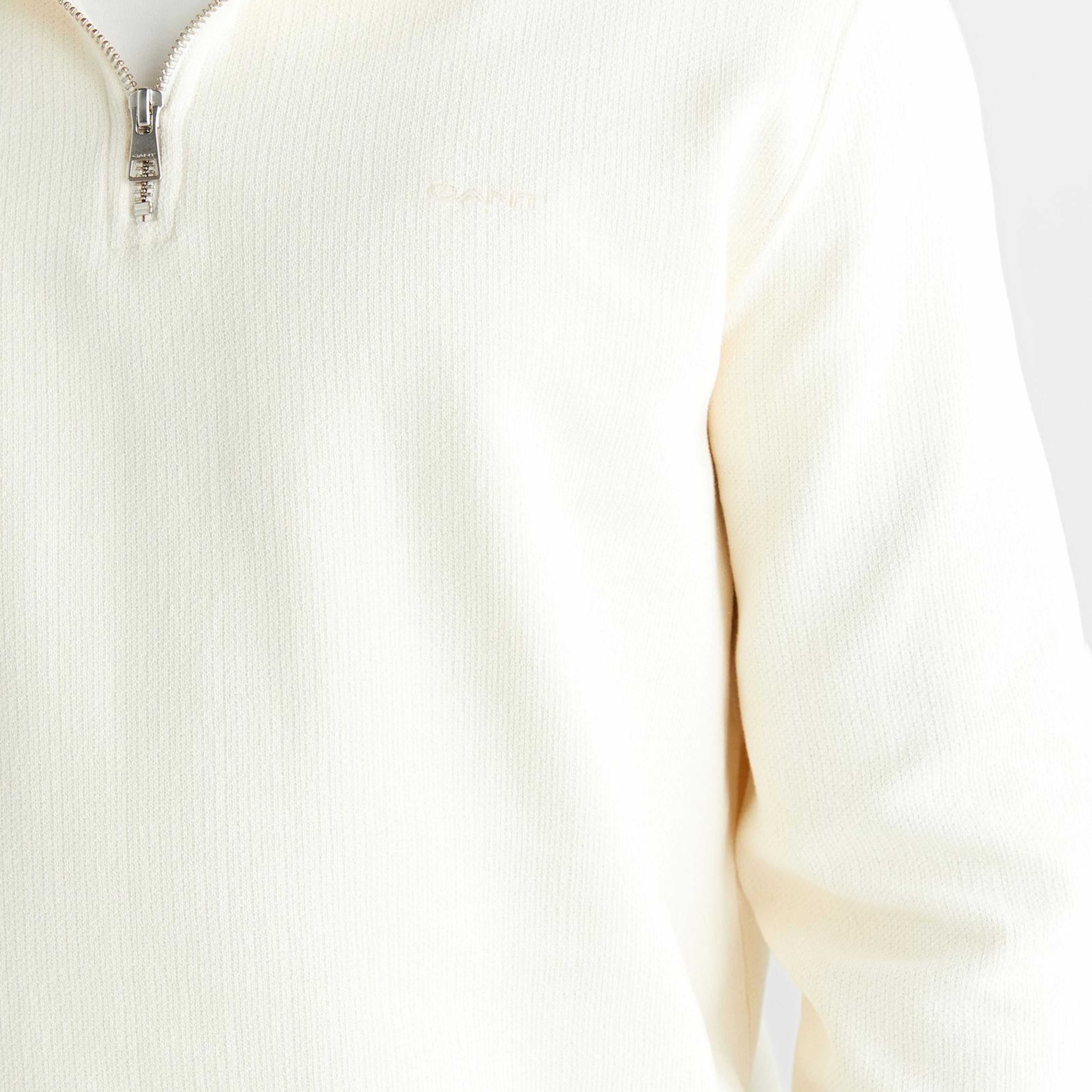 GANT Erkek Krem Yarım Fermuarlı Herringbone Kazak