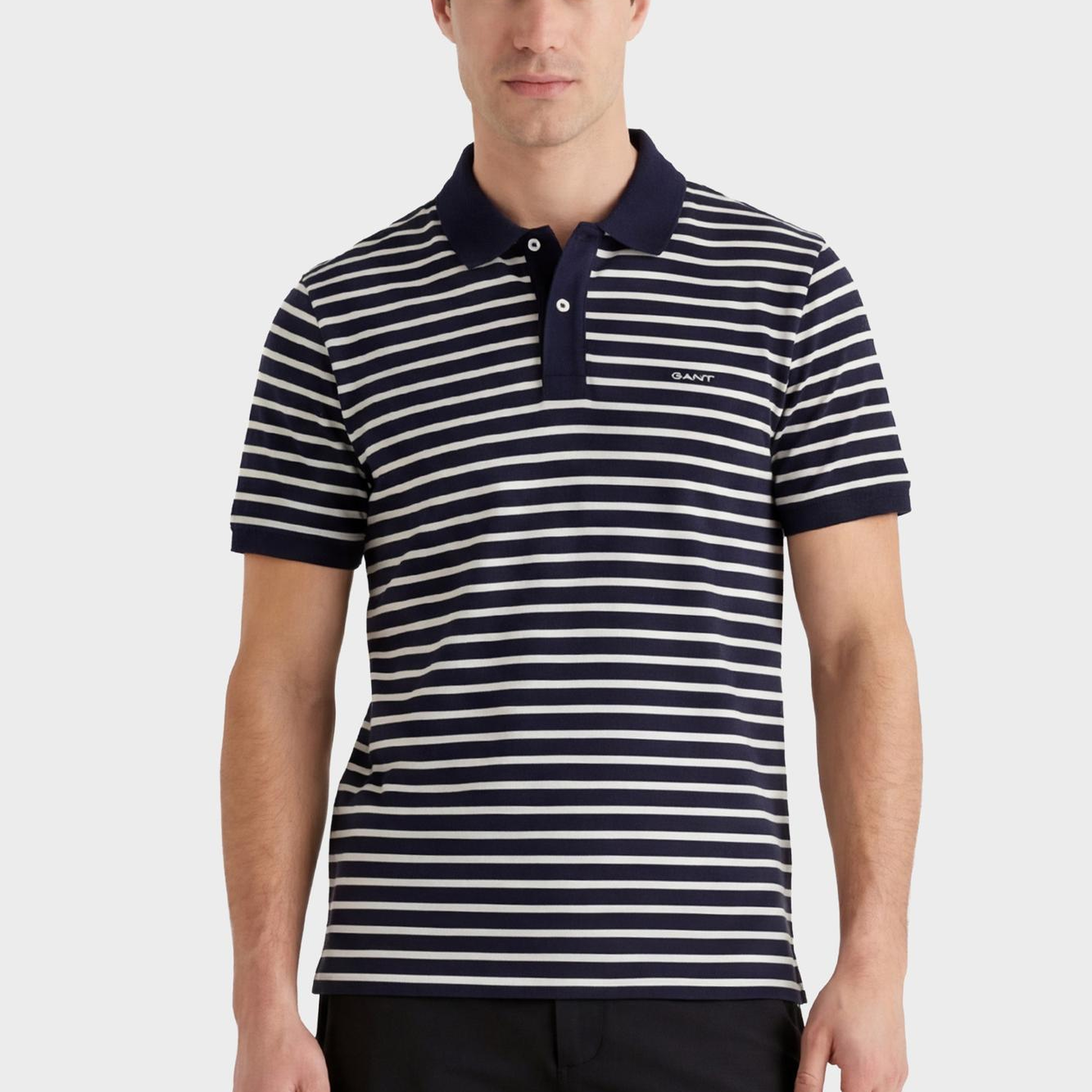 GANT Erkek Lacivert Regular Fit Yaka Çizgili Polo Yaka T-Shirt