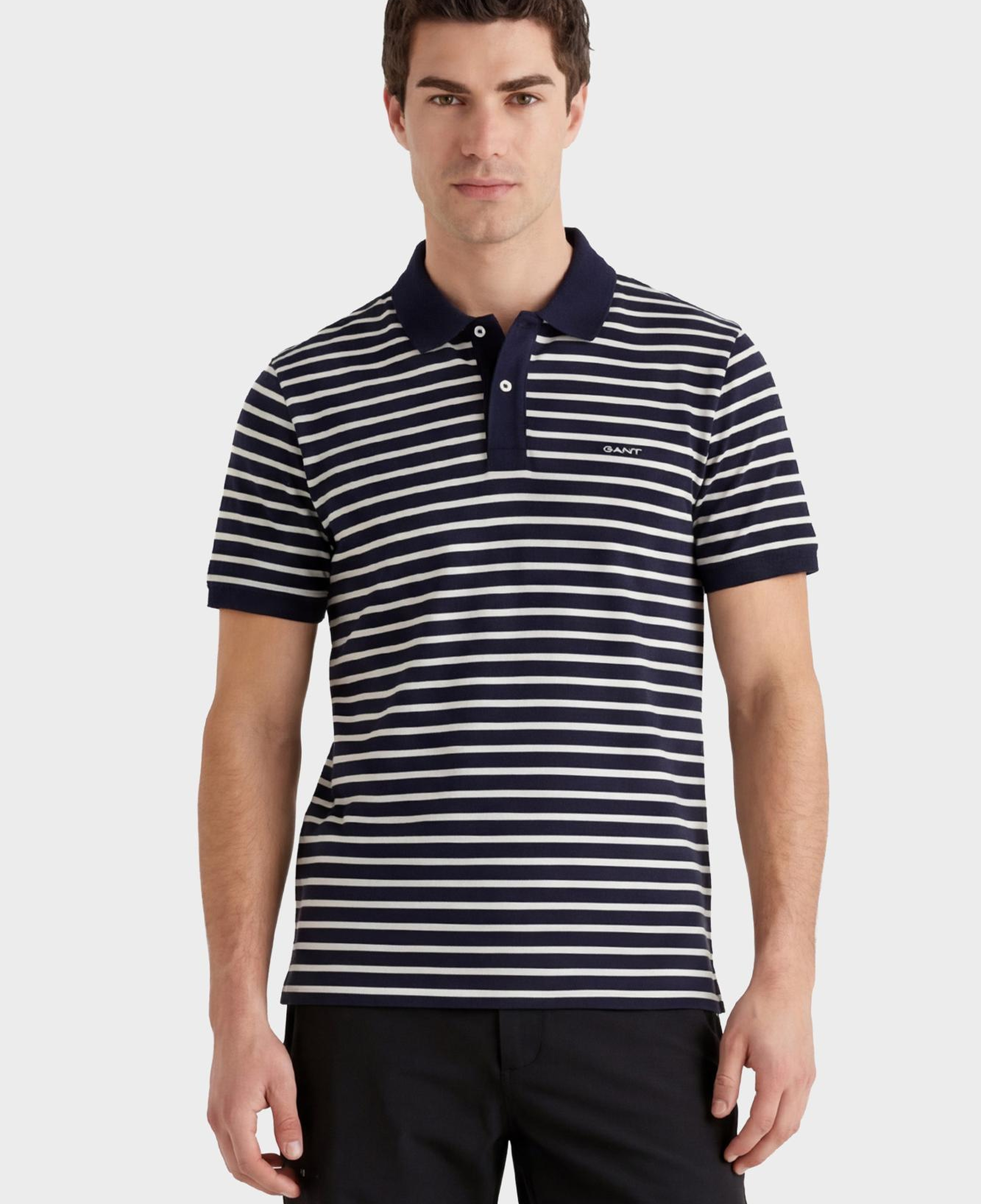 GANT Erkek Lacivert Regular Fit Yaka Çizgili Polo Yaka T-Shirt
