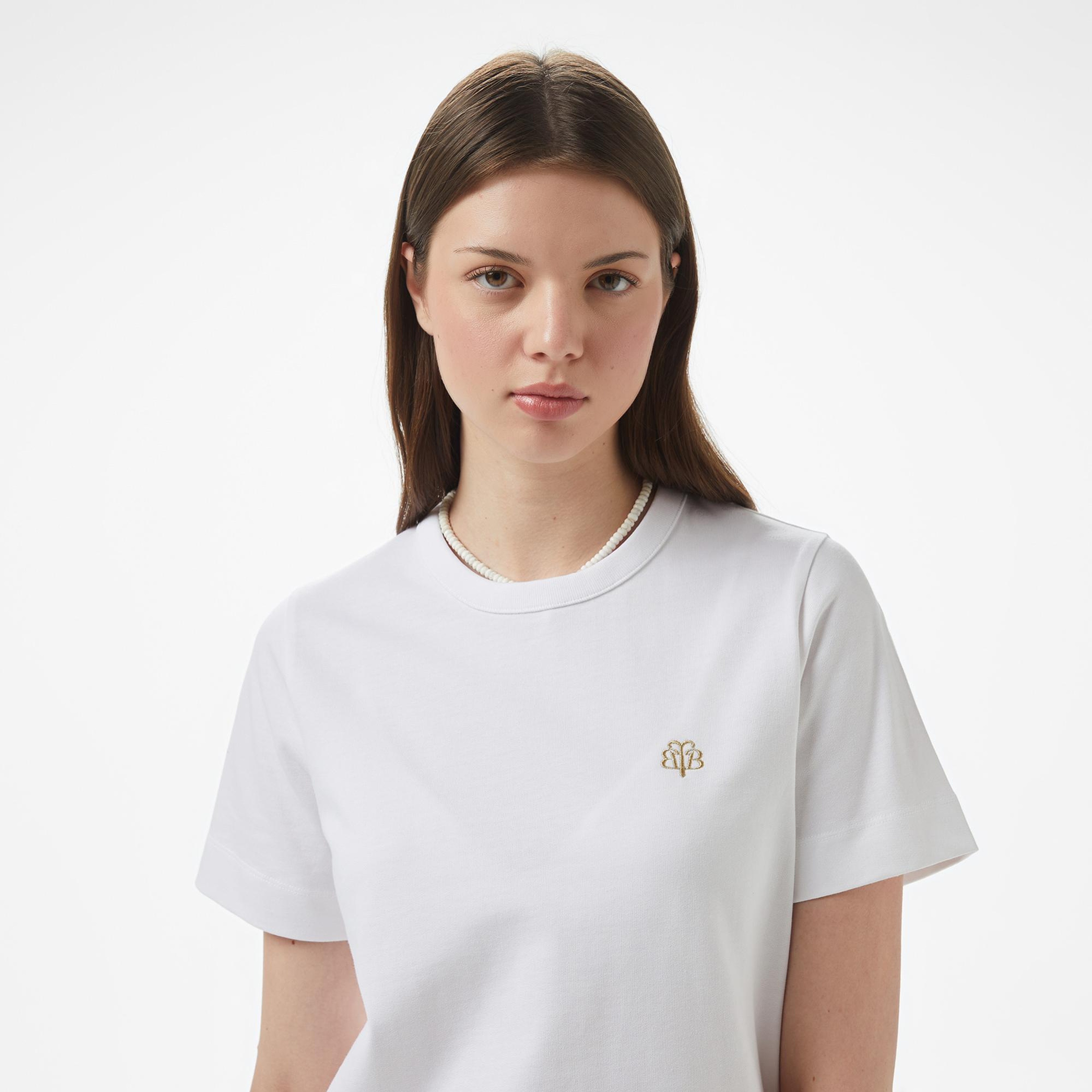 Brooks Brothers Bisiklet Yaka Arkası Fermuarlı Kadın Beyaz T-Shirt