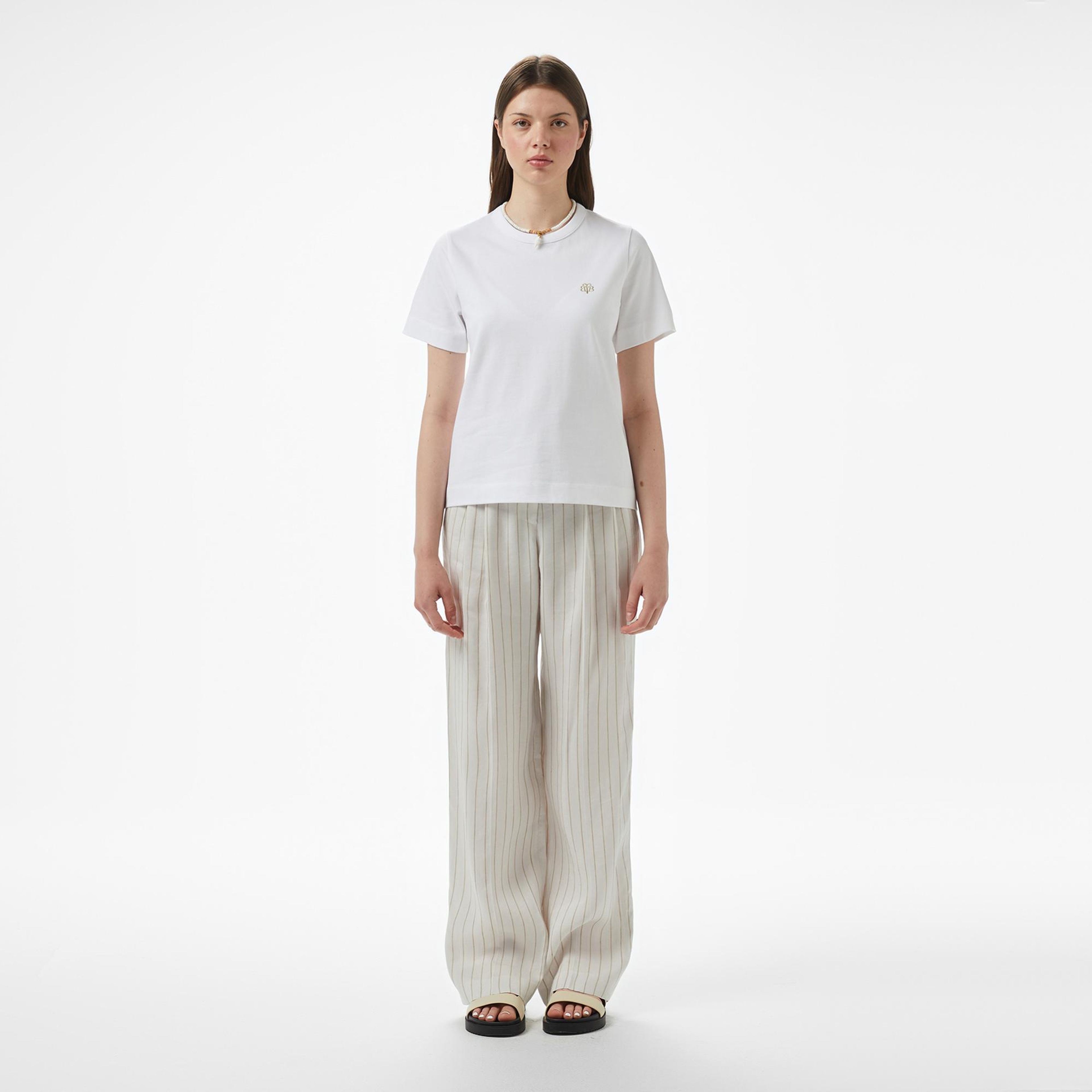 Brooks Brothers Bisiklet Yaka Arkası Fermuarlı Kadın Beyaz T-Shirt