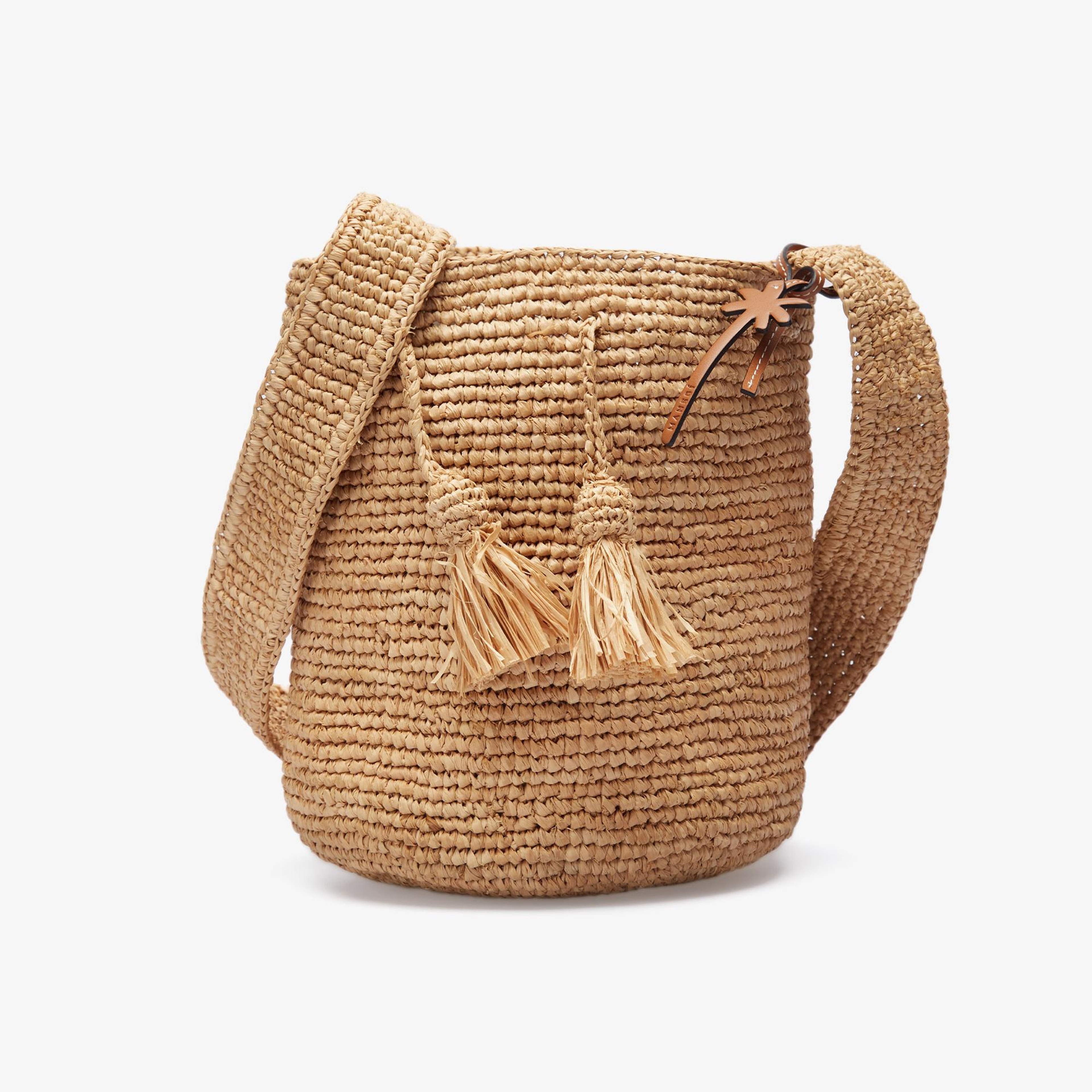 Manebi Handcrafted Raffia Beach Bucket Unisex Bej Omuz Çantası