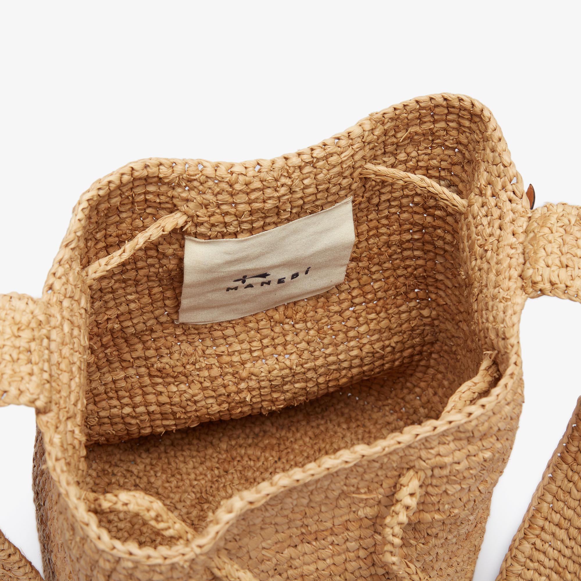 Manebi Handcrafted Raffia Beach Bucket Unisex Bej Omuz Çantası