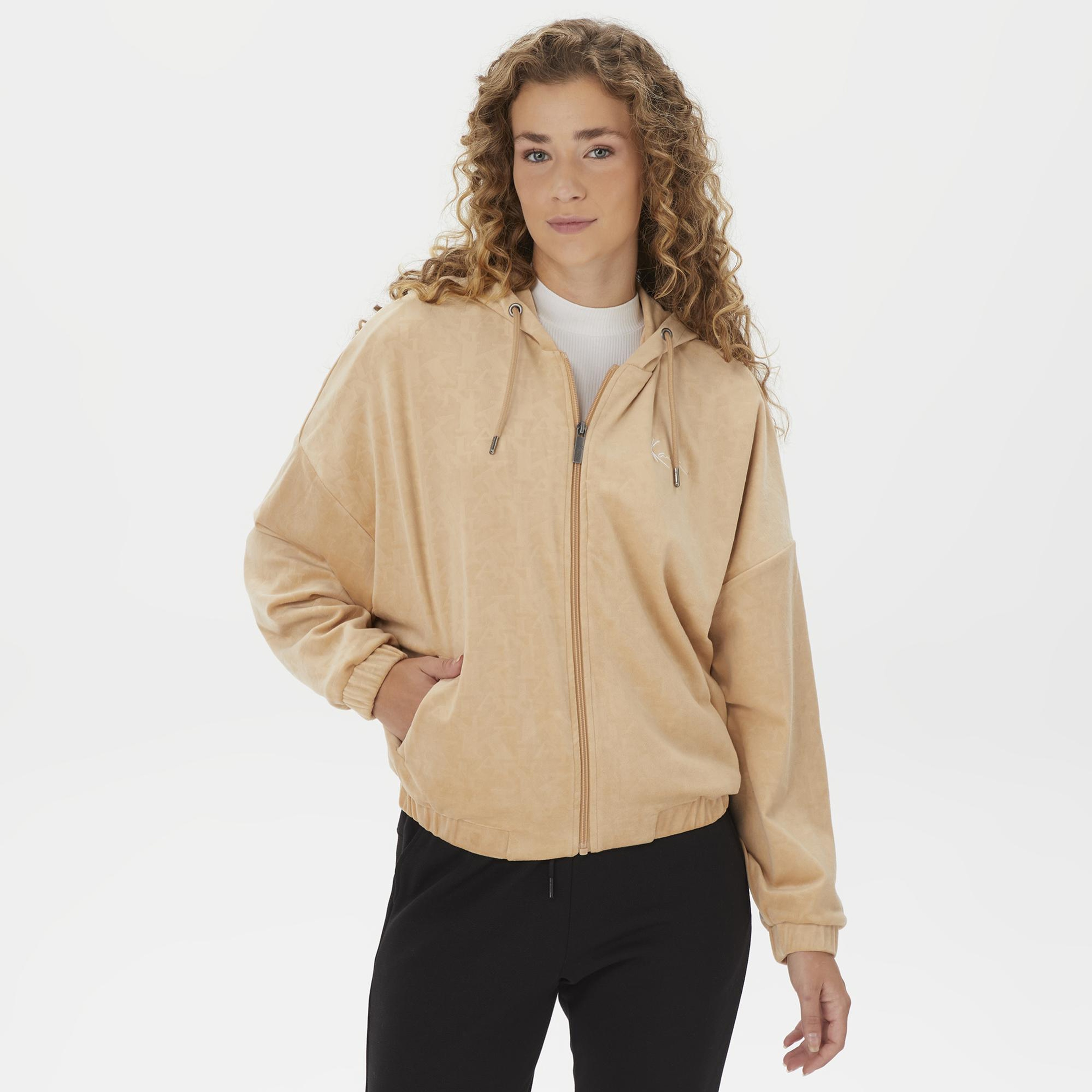 Karl Kani Signature Velvet Logo Wide Leg Kadın Bej Sweatshirt