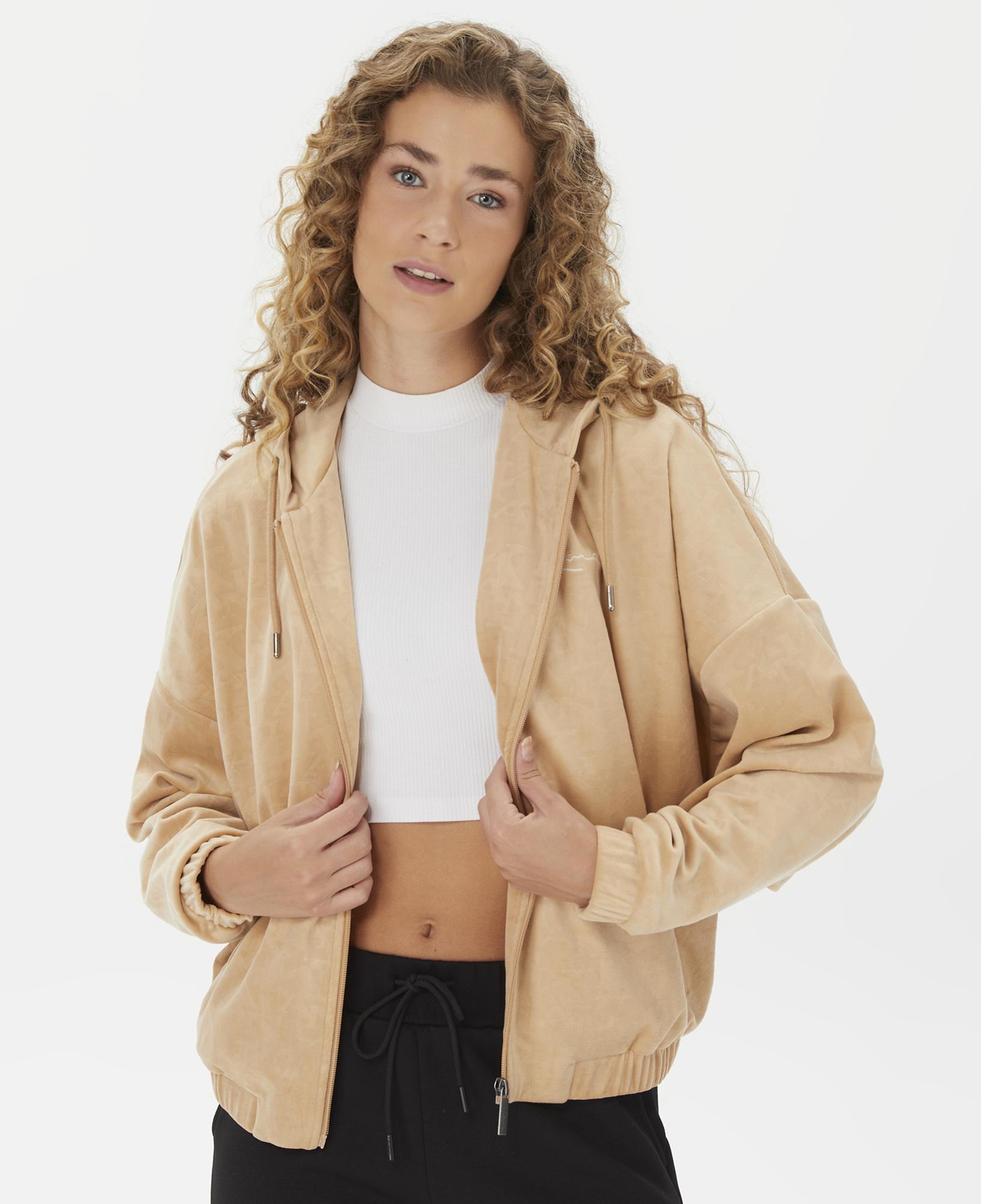 Karl Kani Signature Velvet Logo Wide Leg Kadın Bej Sweatshirt