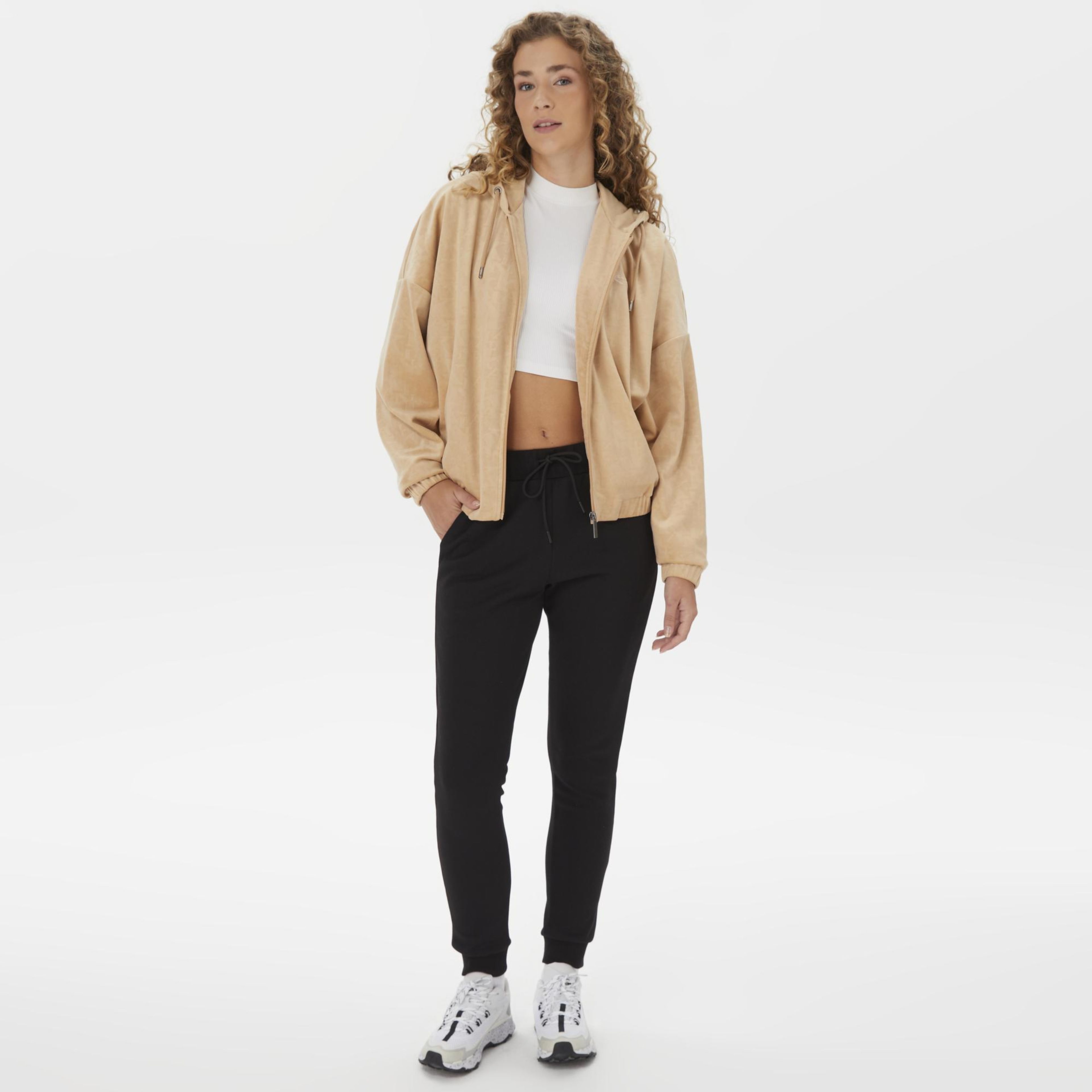 Karl Kani Signature Velvet Logo Wide Leg Kadın Bej Sweatshirt