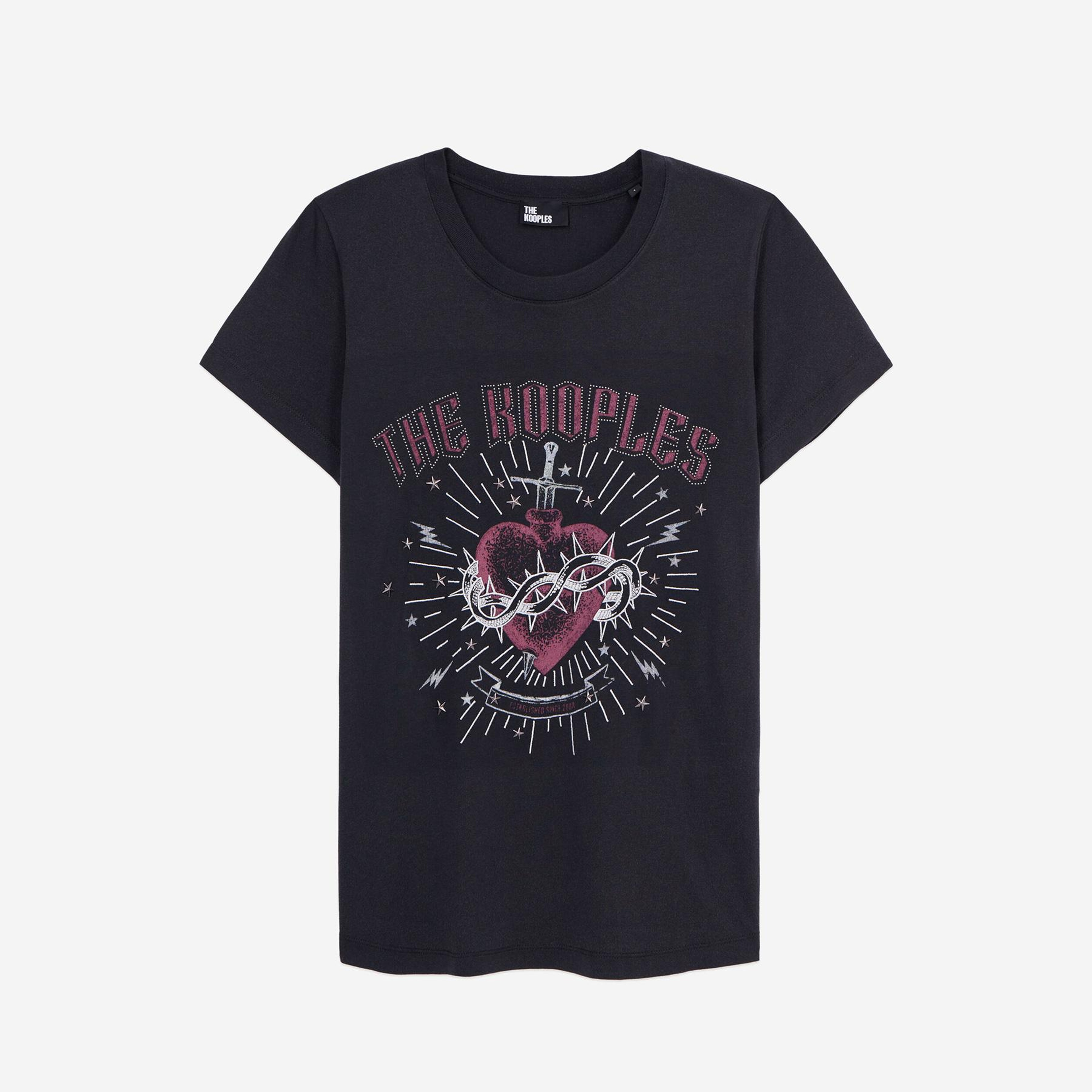 The Kooples Kadın Bisiklet Yaka Baskılı Siyah T-Shirt