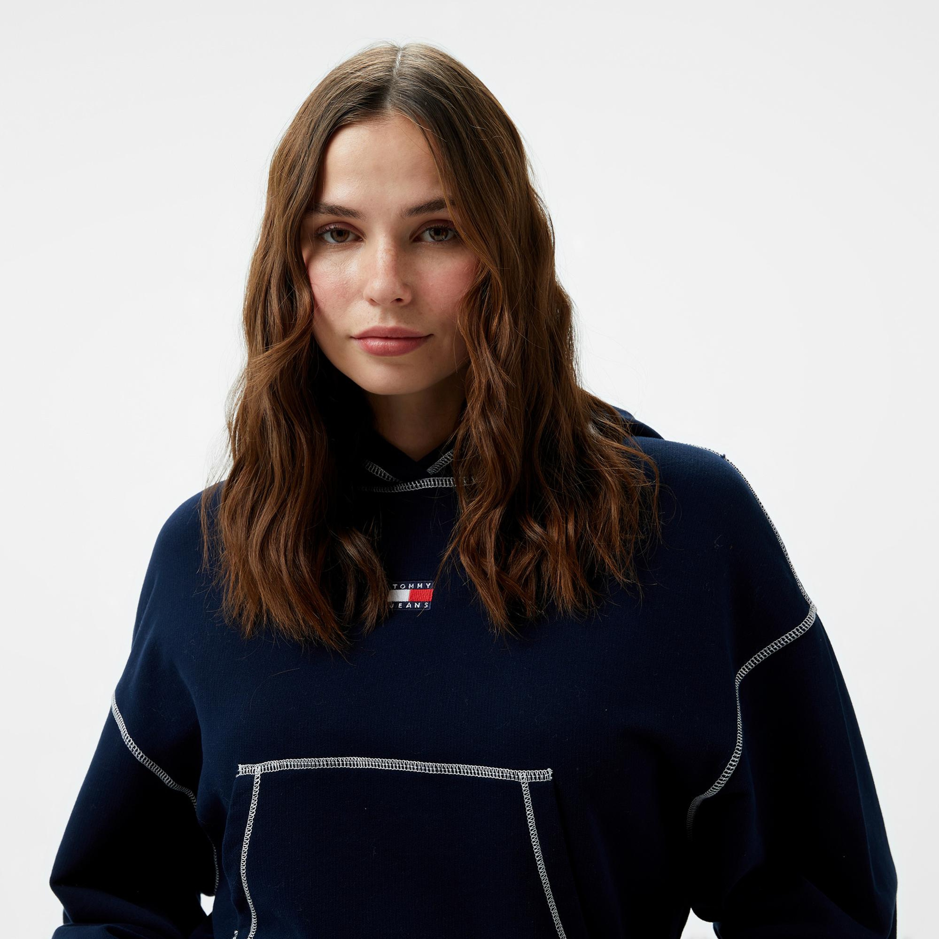 Tommy Hilfiger Jeans Badge Kadın Lacivert Hoodie