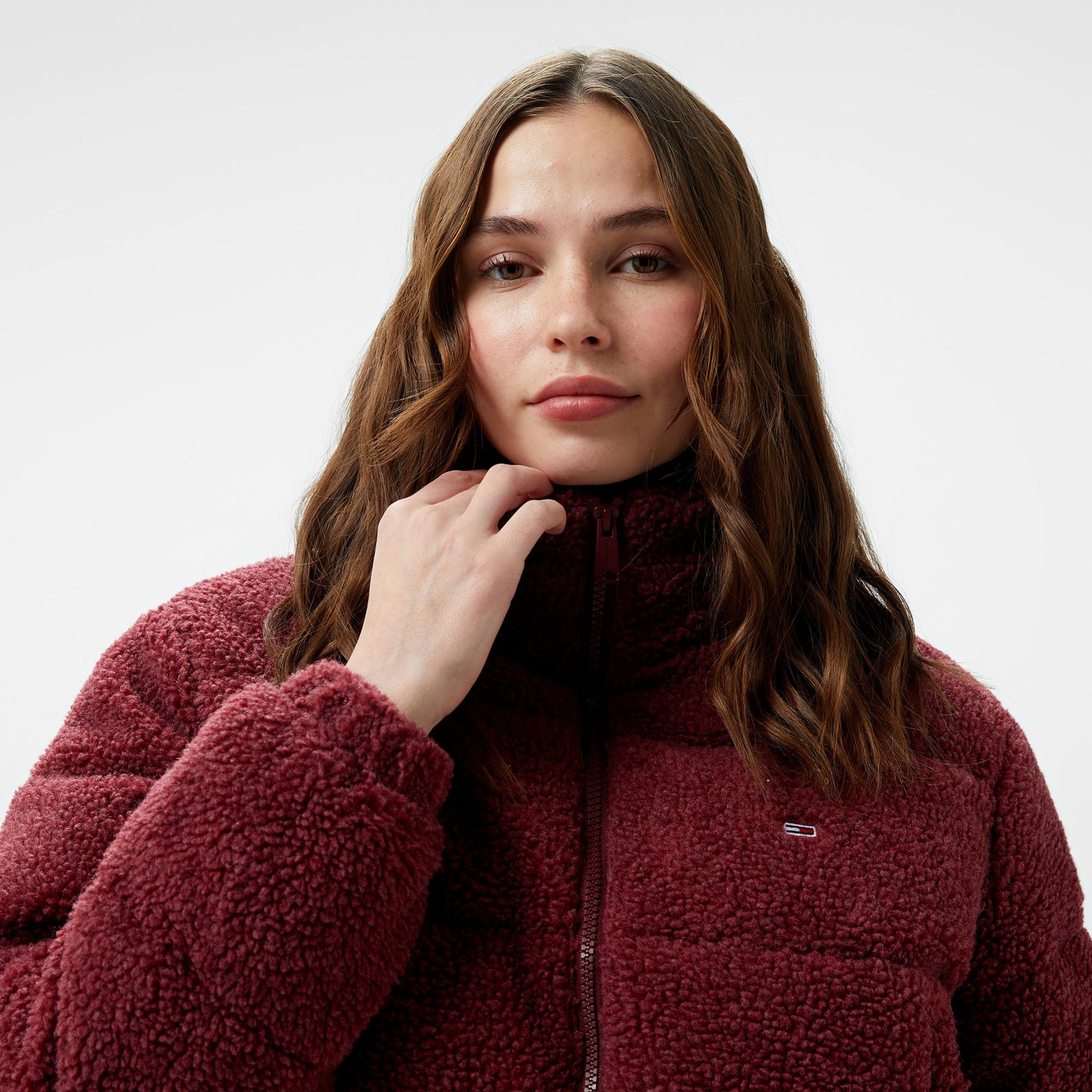 Tommy Hilfiger Jeans Teddy Essential Puffer Kadın Bordo Ceket