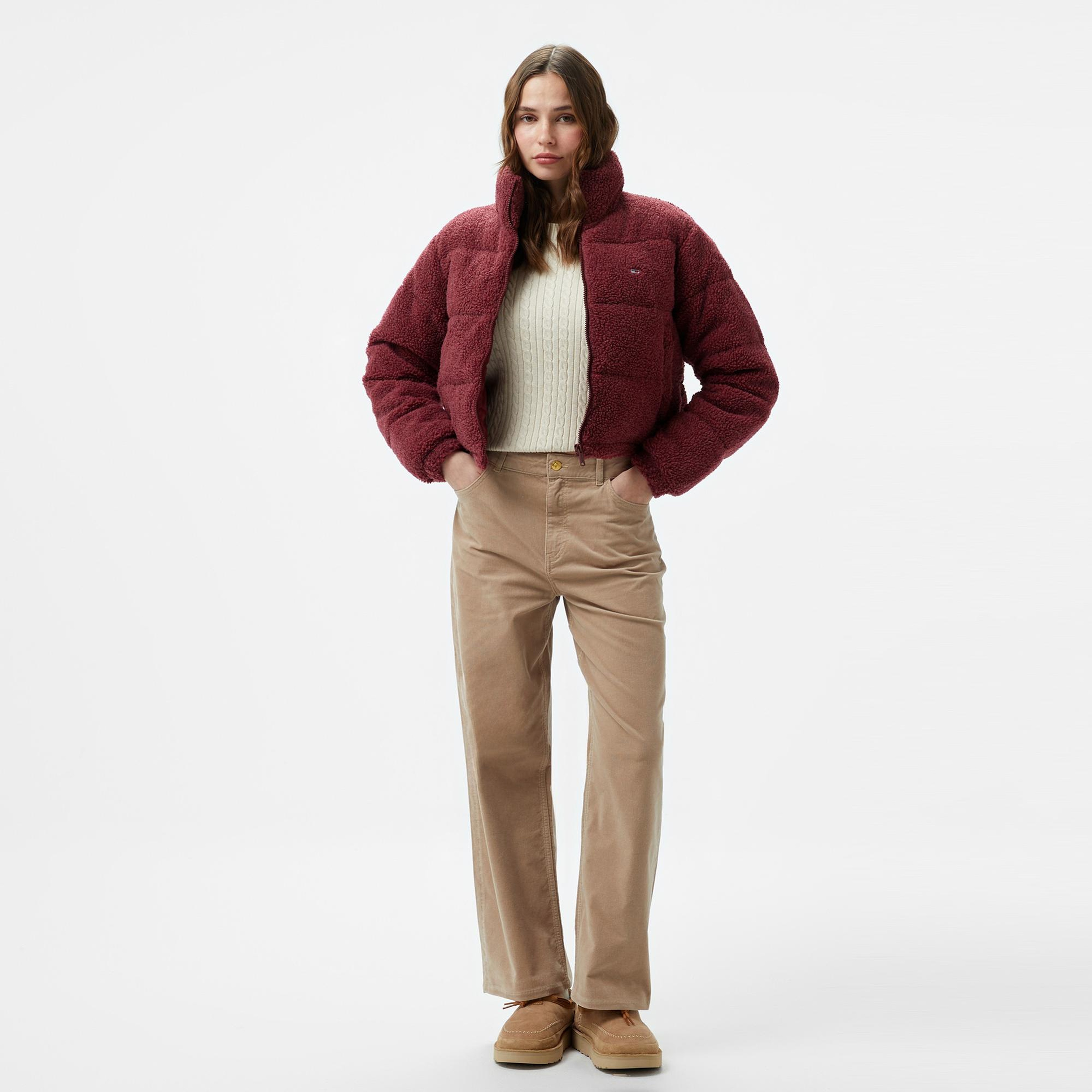 Tommy Hilfiger Jeans Teddy Essential Puffer Kadın Bordo Ceket