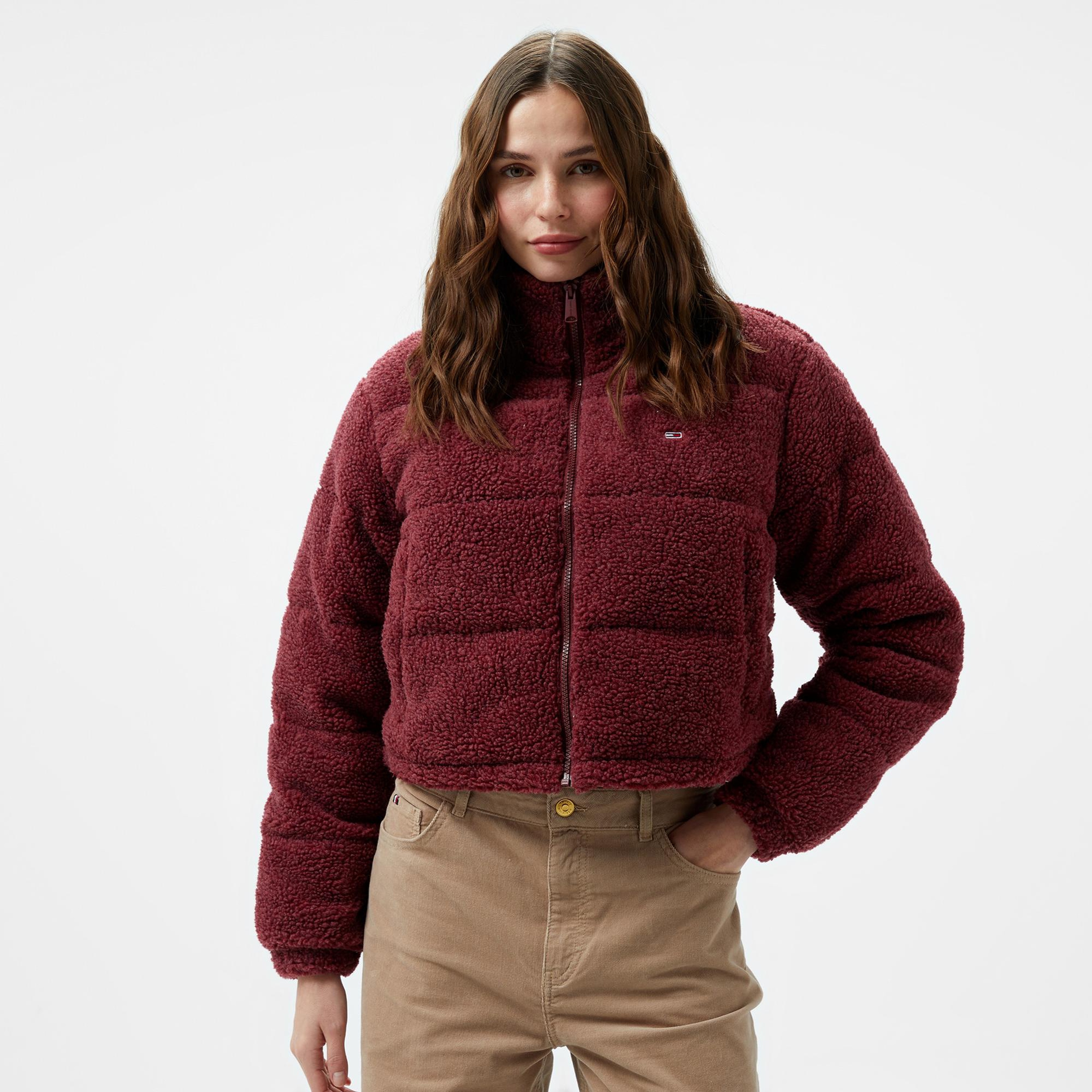 Tommy Hilfiger Jeans Teddy Essential Puffer Kadın Bordo Ceket