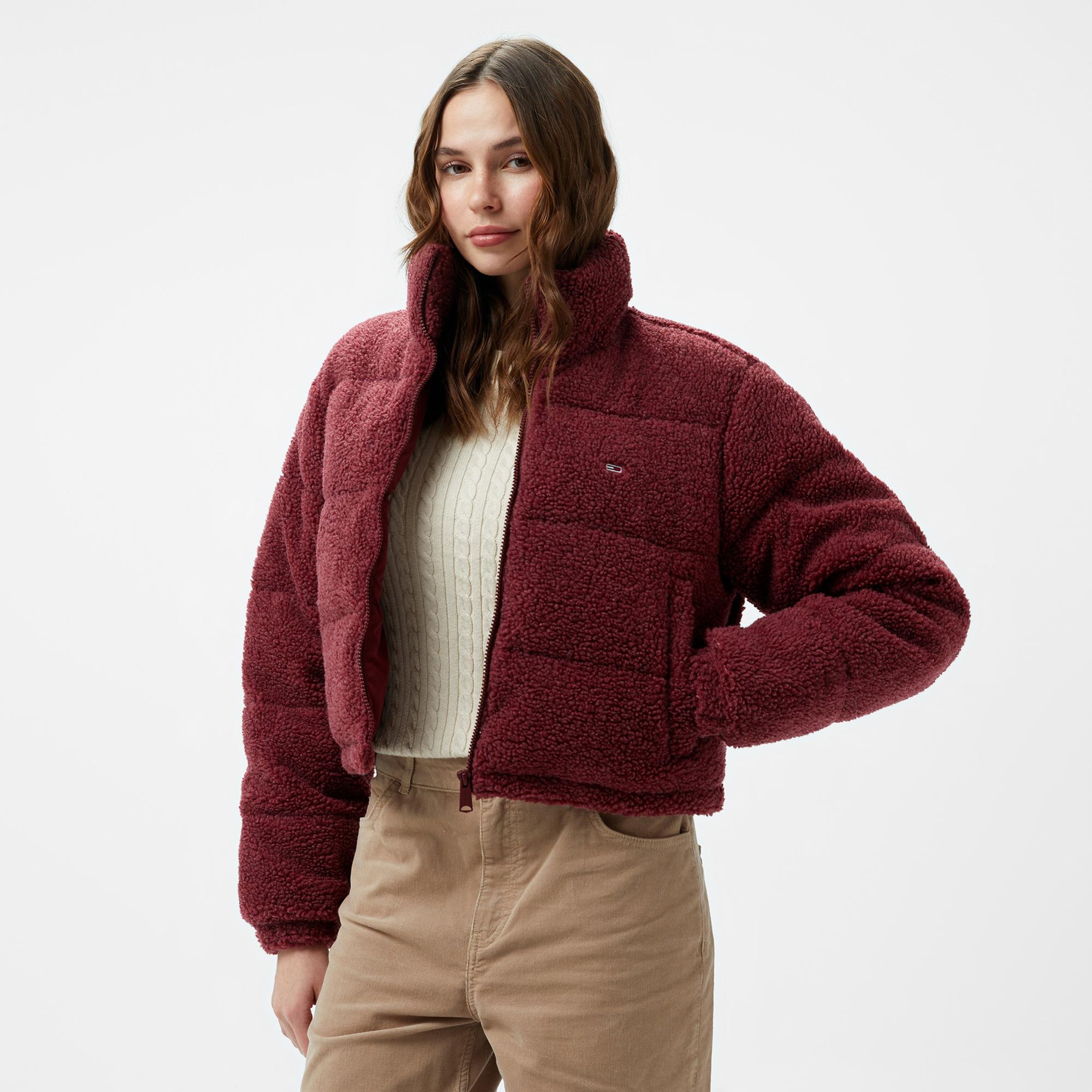 Tommy Hilfiger Jeans Teddy Essential Puffer Kadın Bordo Ceket