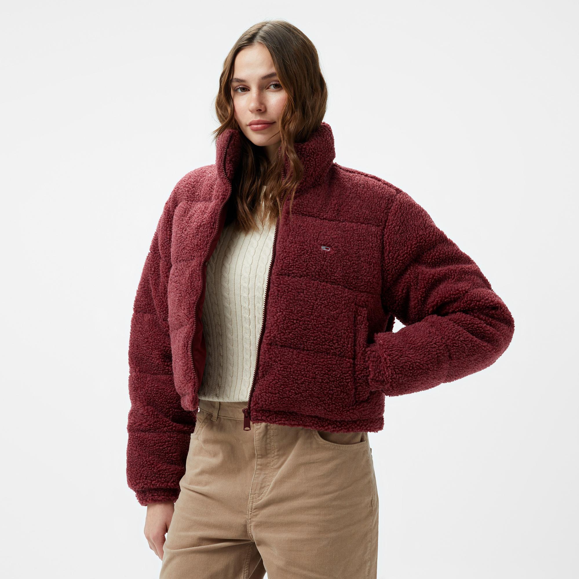 Tommy Hilfiger Jeans Teddy Essential Puffer Kadın Bordo Ceket