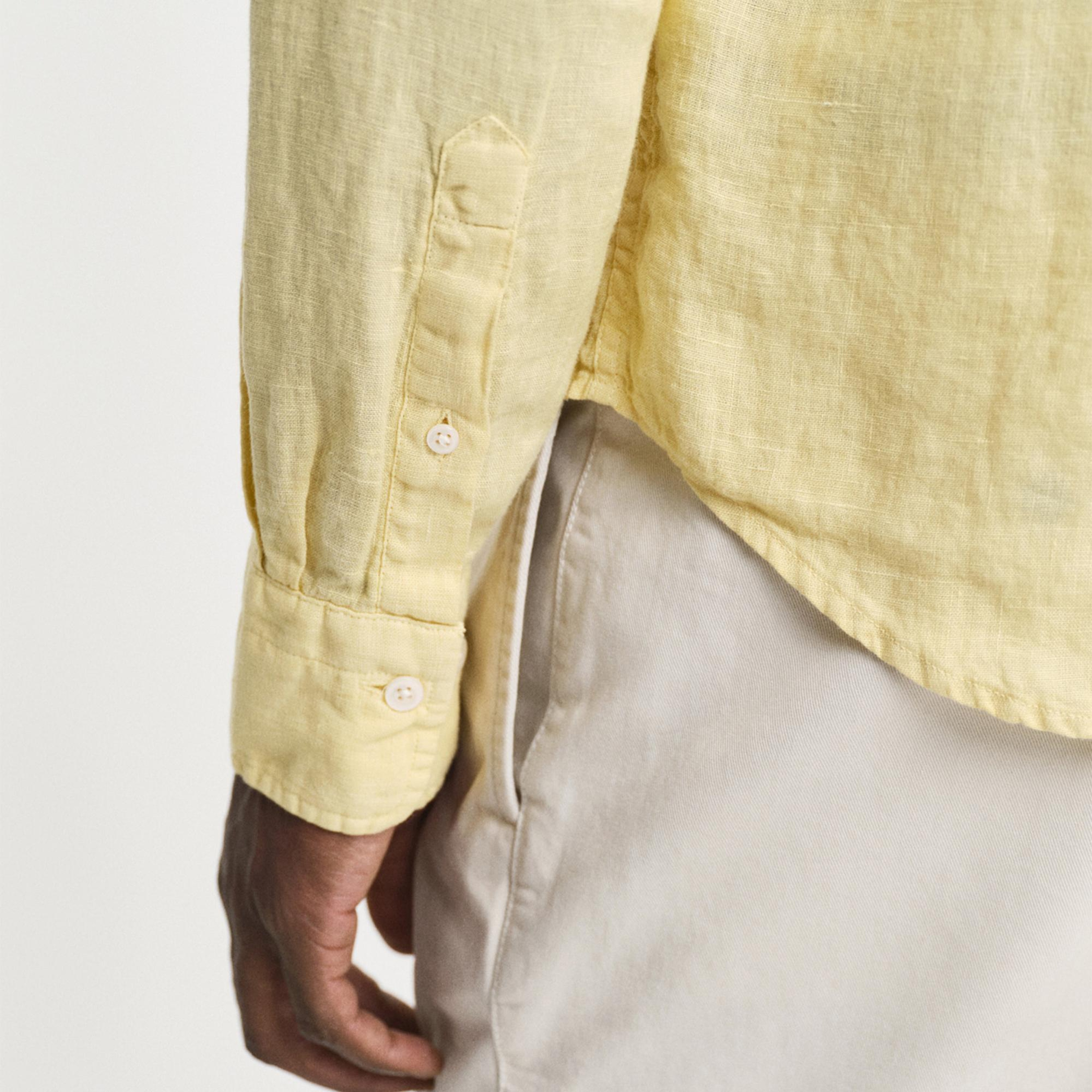 Gant Erkek Sarı Regular Fit Düğmeli Yaka Keten Gömlek