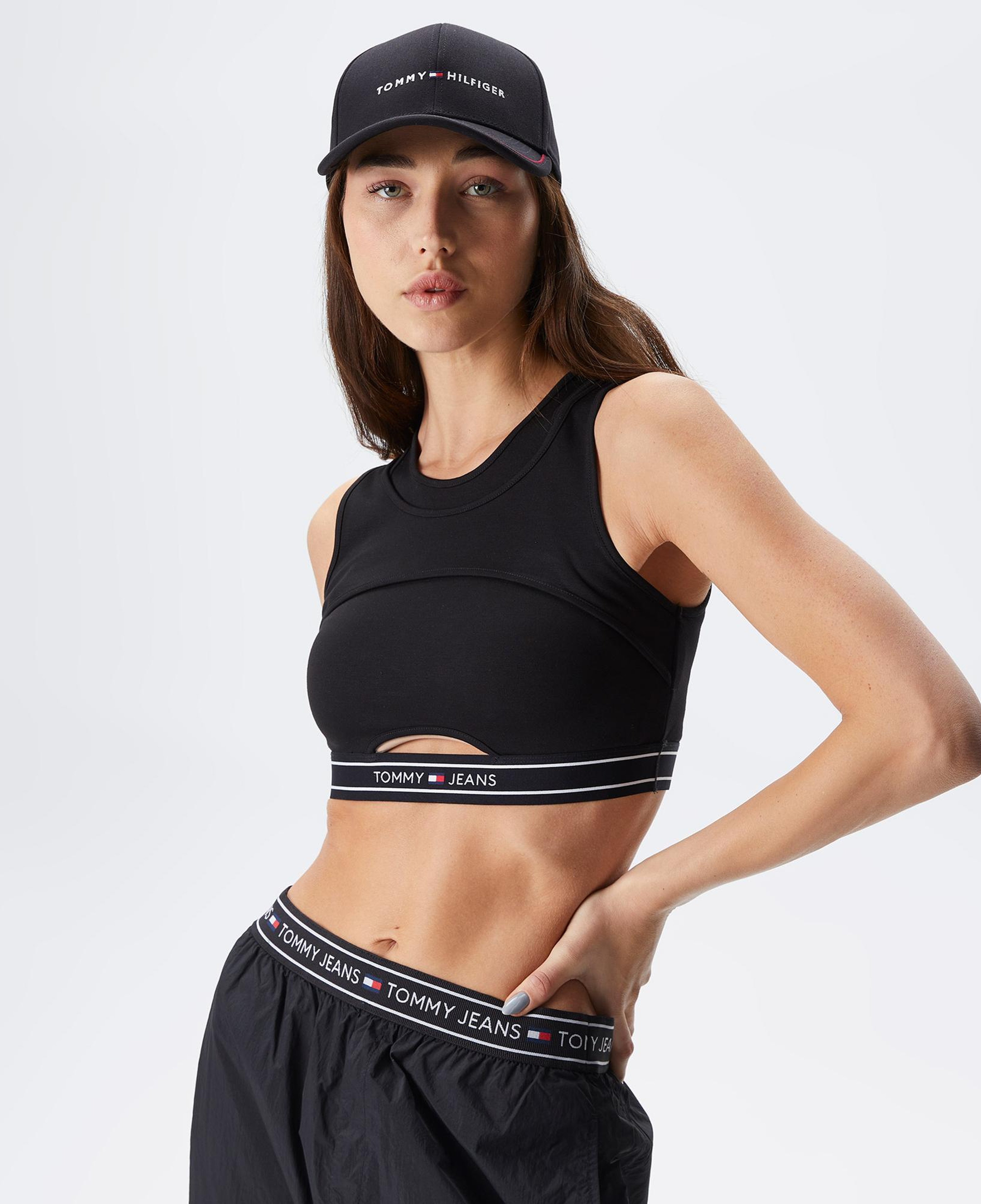 Tommy Jeans Logo Taping Cut Out Tank Kadın Siyah Kolsuz T-Shirt