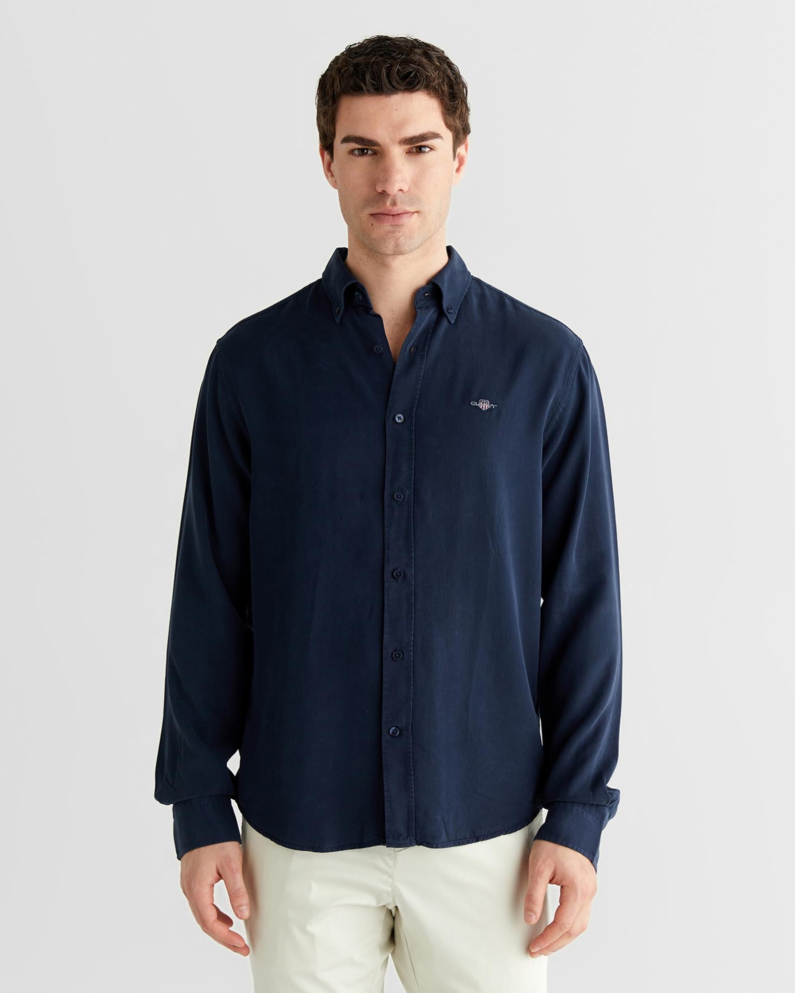 GANT Erkek Lacivert Regular Fit Düğmeli Yaka Gömlek