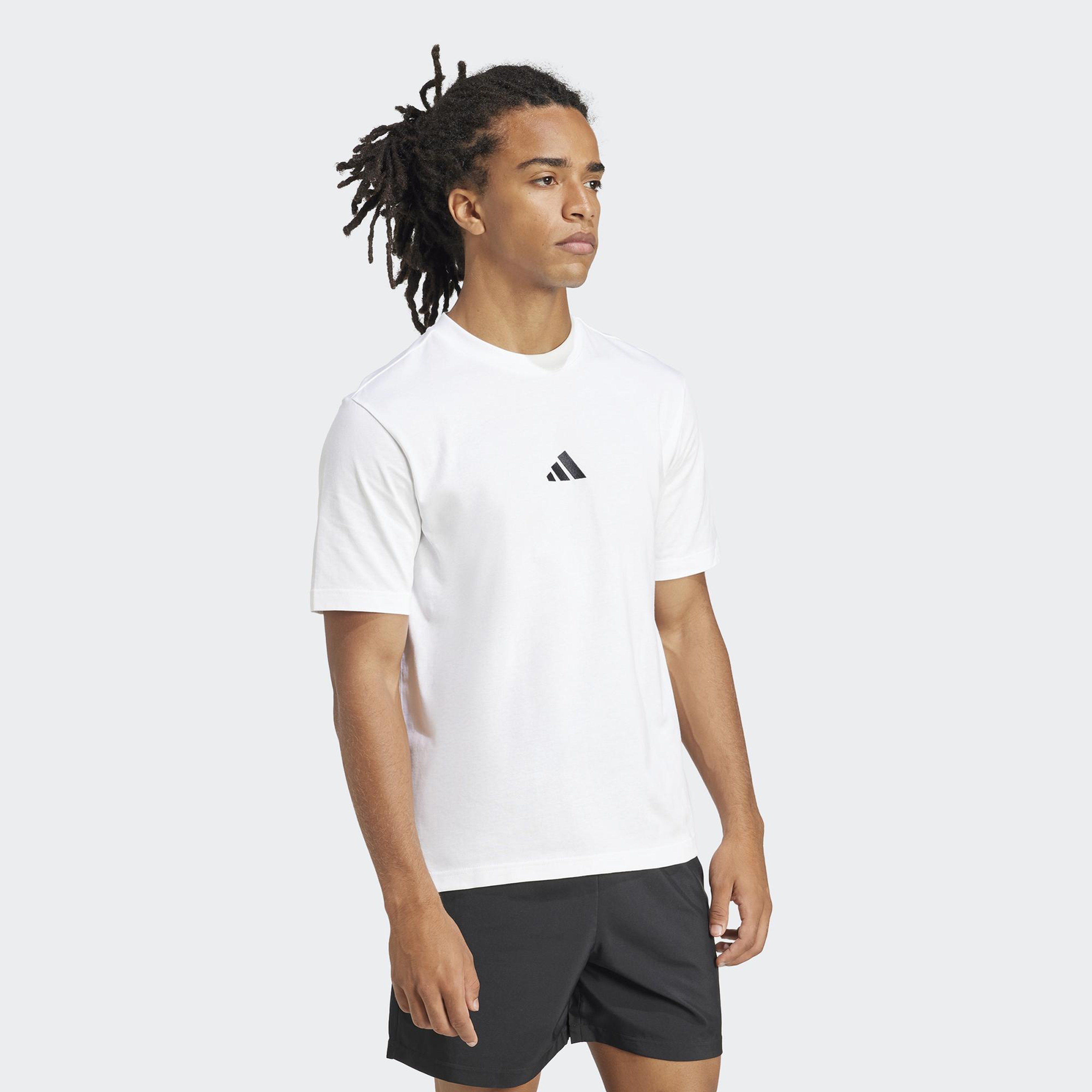 adidas Essentials Small Logo Single Erkek Beyaz T-Shirt