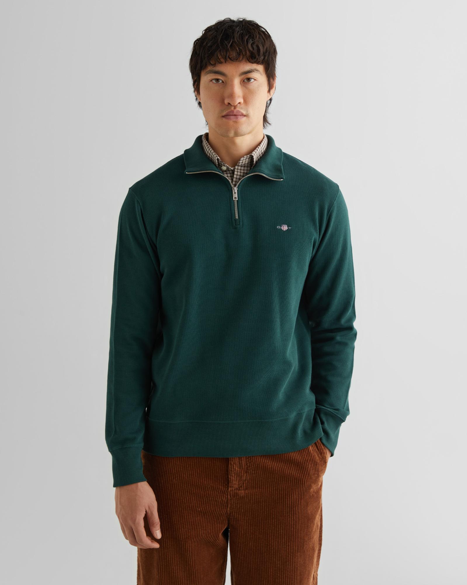 GANT Erkek Yeşil Regular Fit Yarım Fermuarlı Sweatshirt