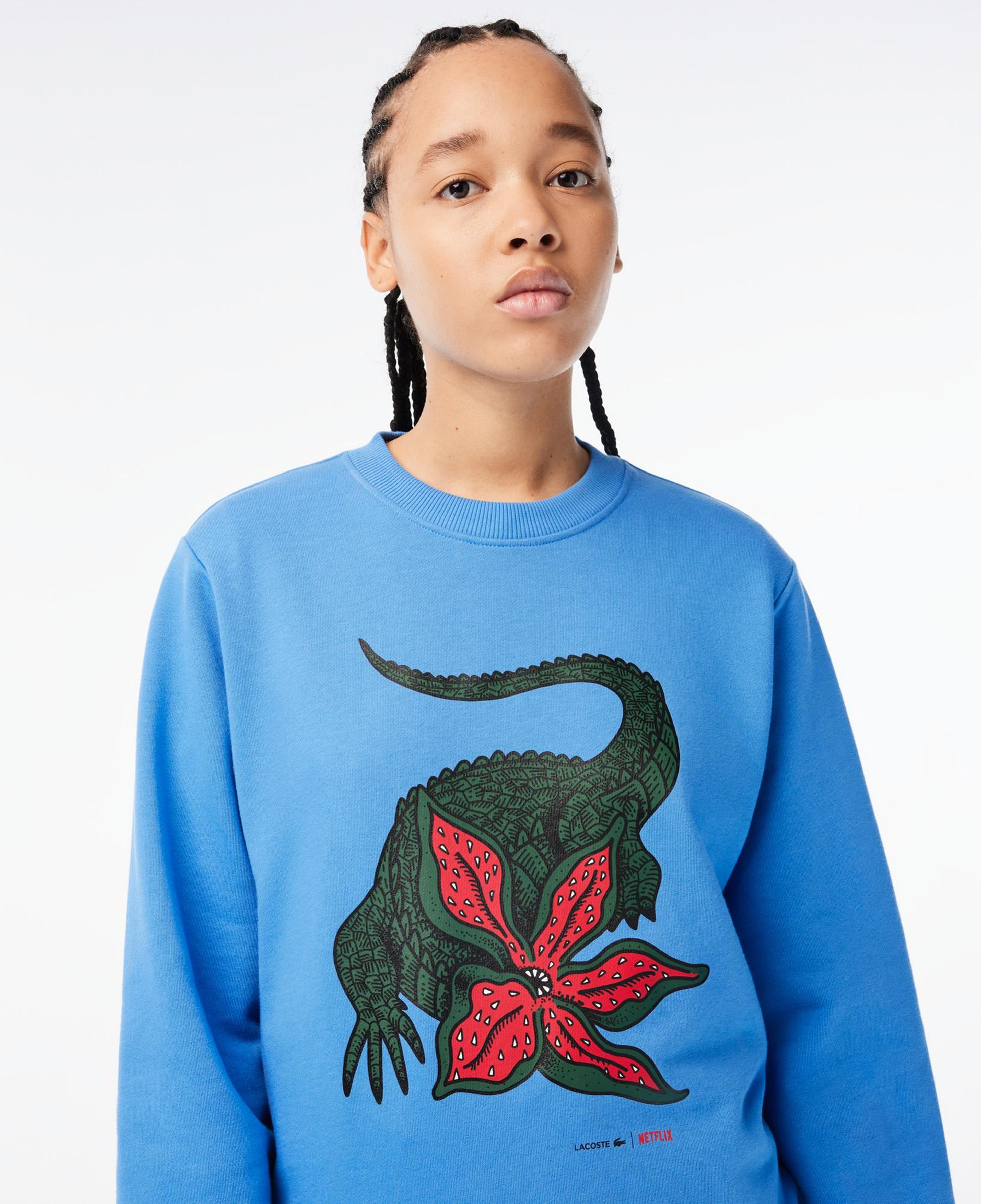 Netflix Kadın Loose Fit Bisiklet Yaka Baskılı Mavi Sweatshirt