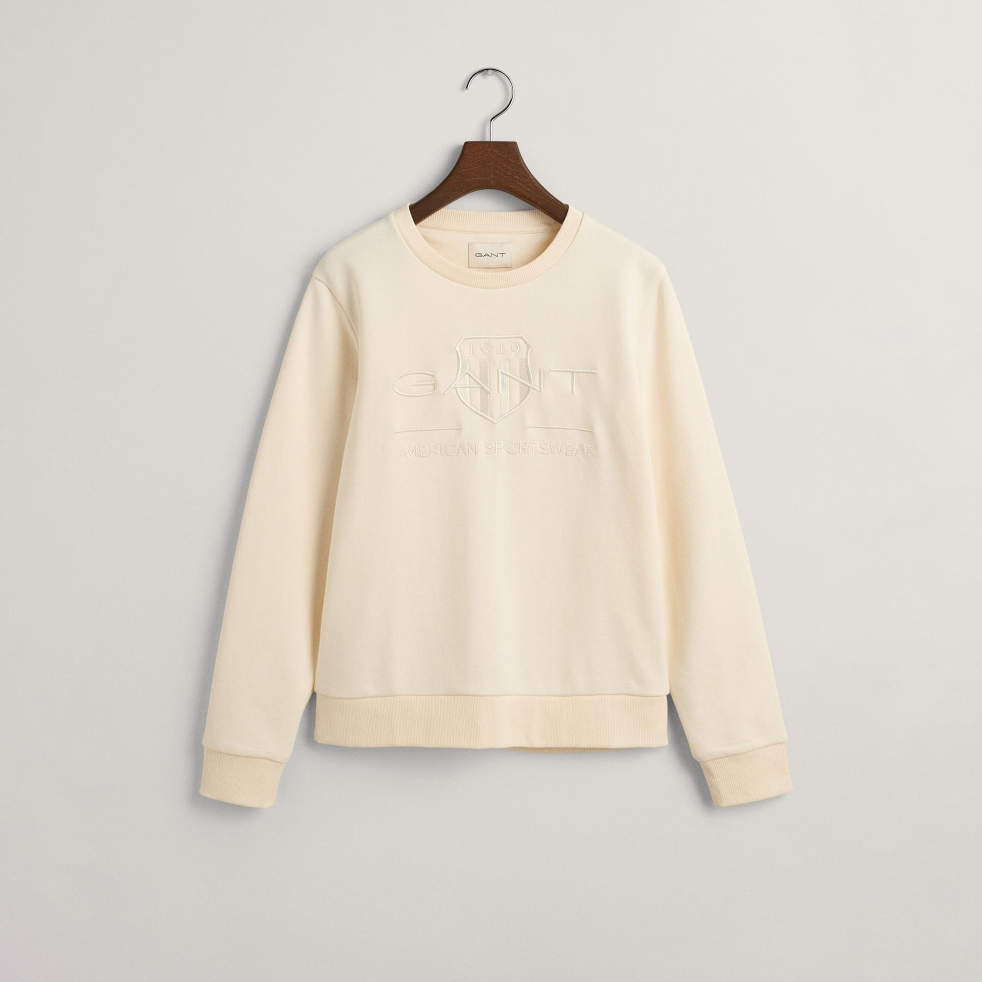 GANT Kadın Bej Regular Fit Bisiklet Yaka Logolu Sweatshirt