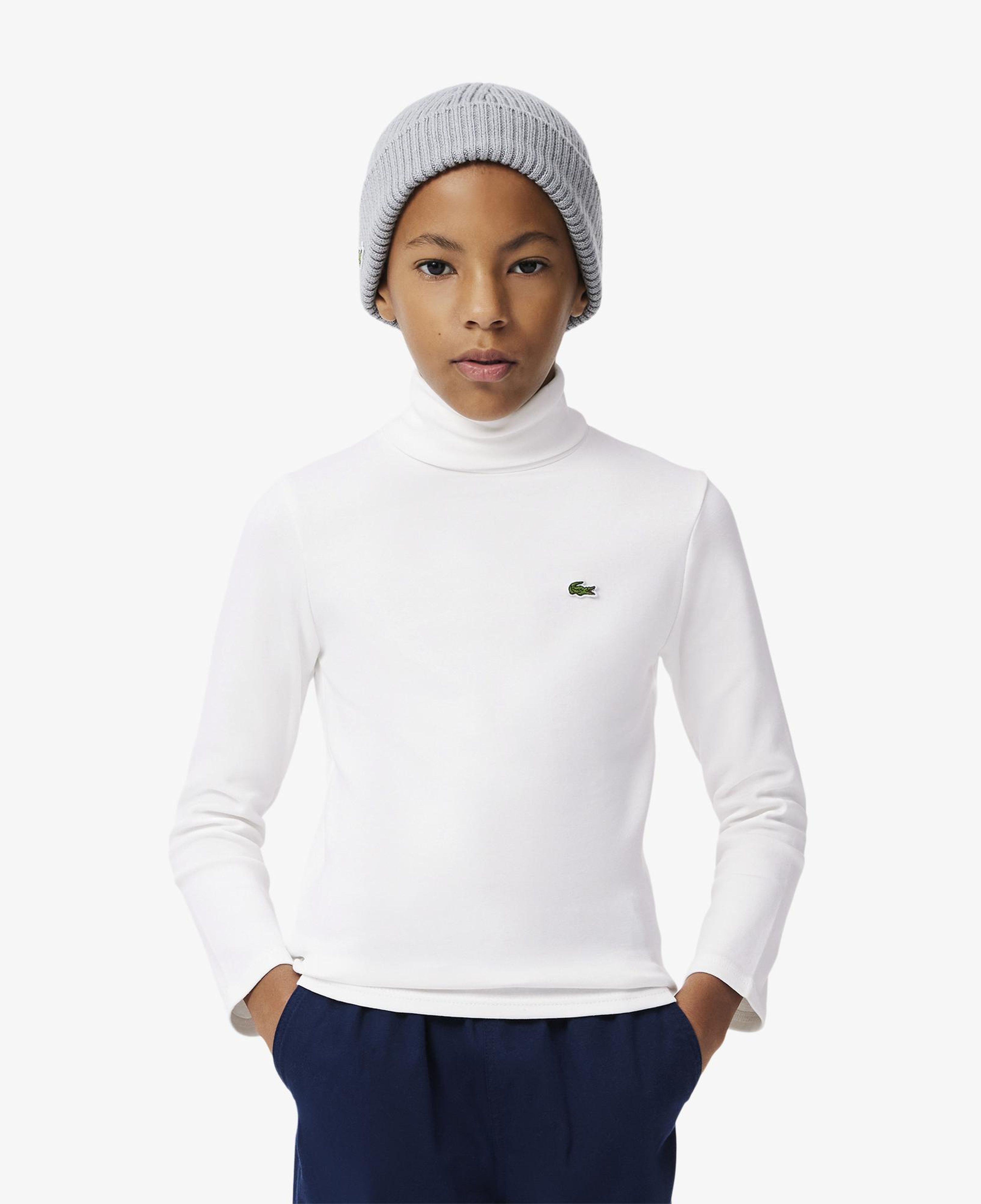 Çocuk Uzun Kollu Boğazlı Yaka Beyaz T-Shirt