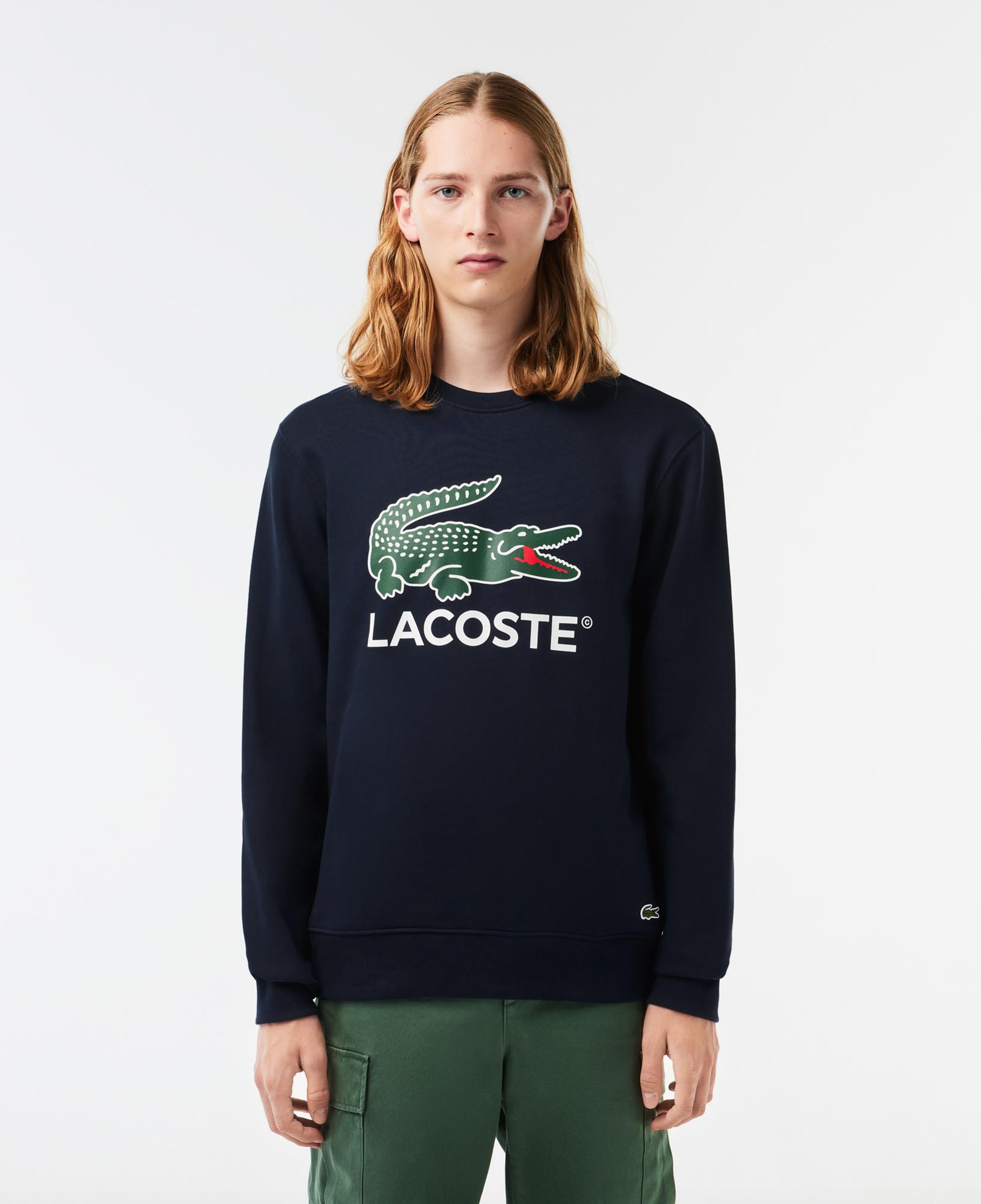 Erkek Classic Fit Bisiklet Yaka Baskılı Lacivert Sweatshirt