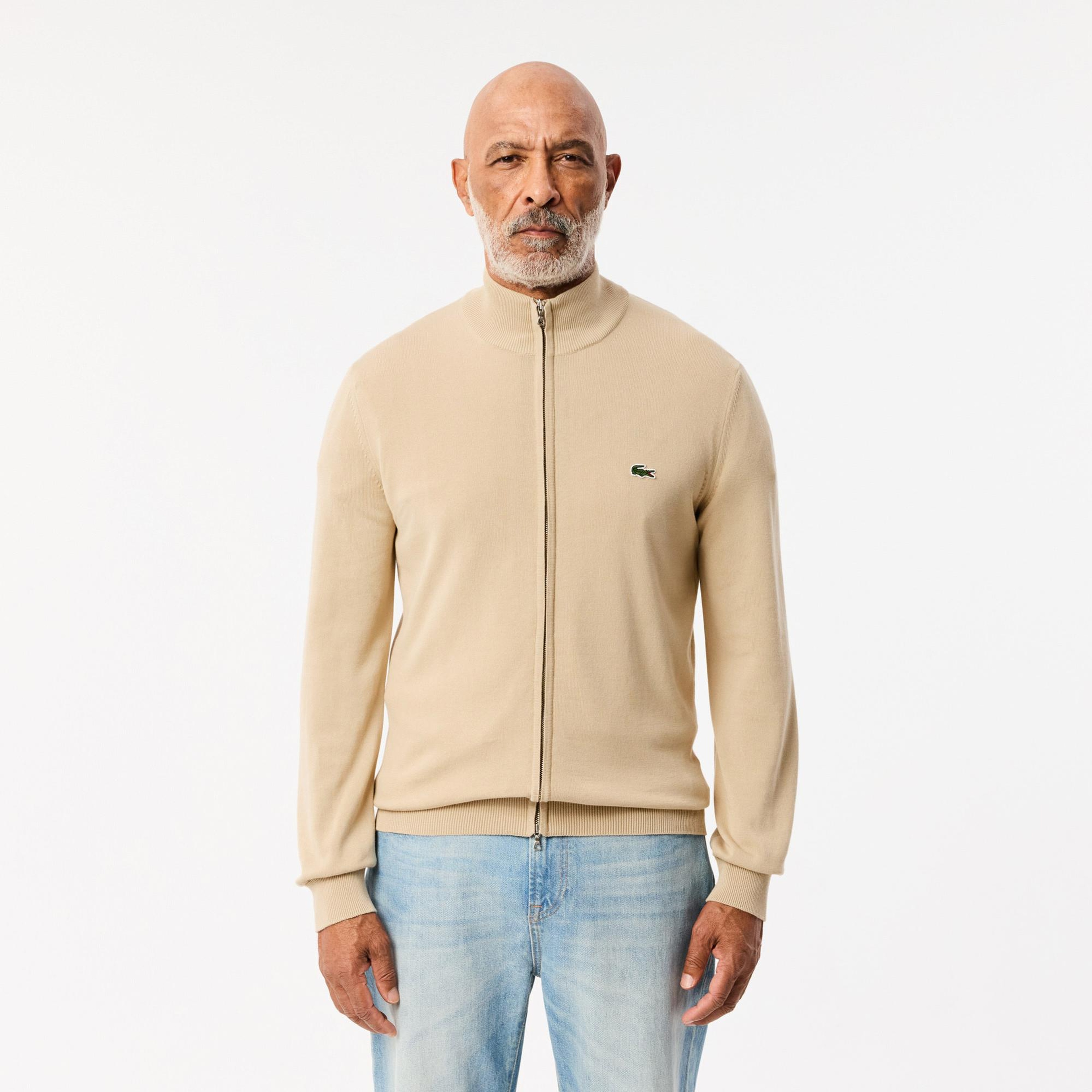 Monochrome High Neck Zipped Cotton Sweater