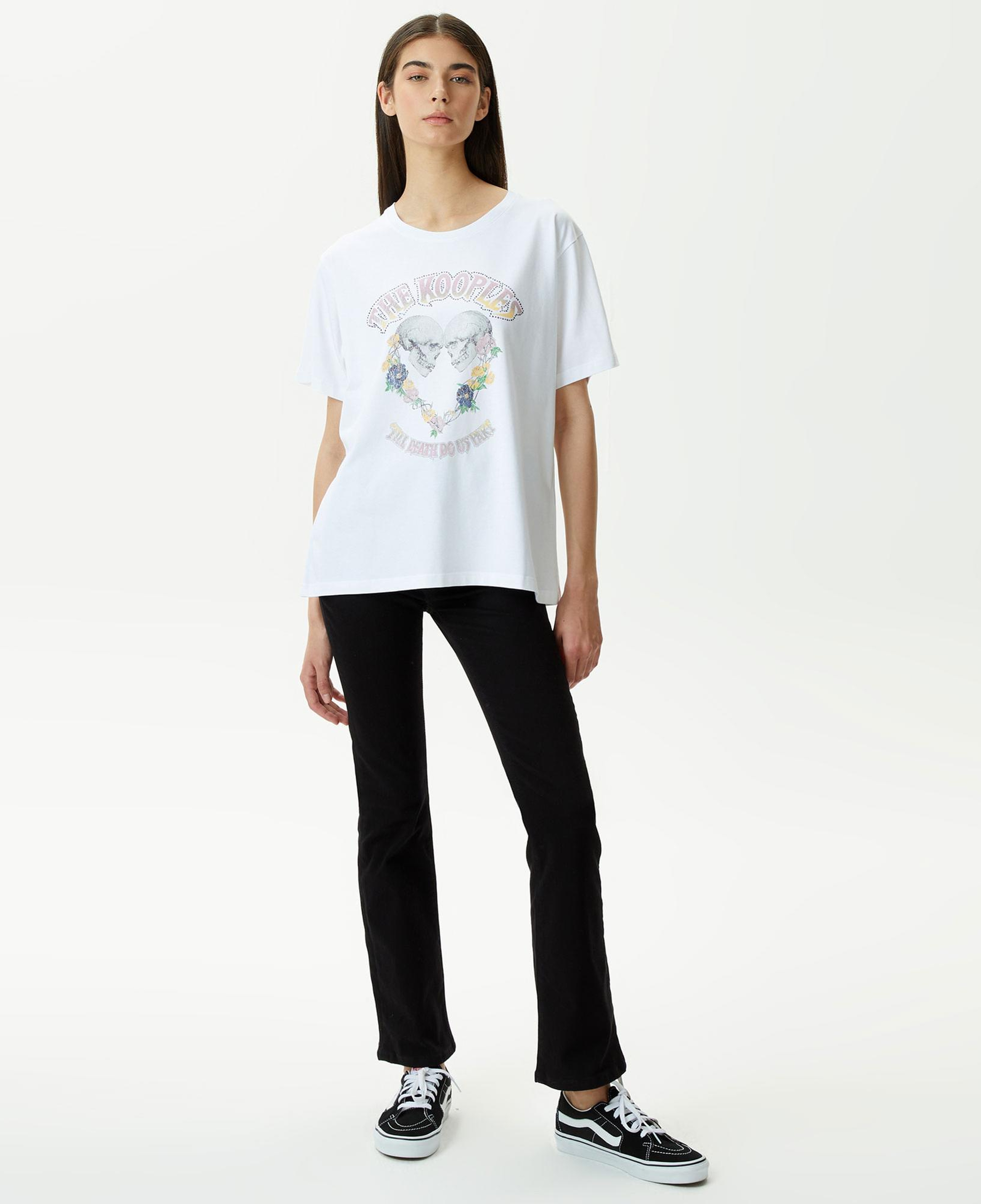 KADIN BASKILI BİSİKLET YAKA BEYAZ T-SHIRT