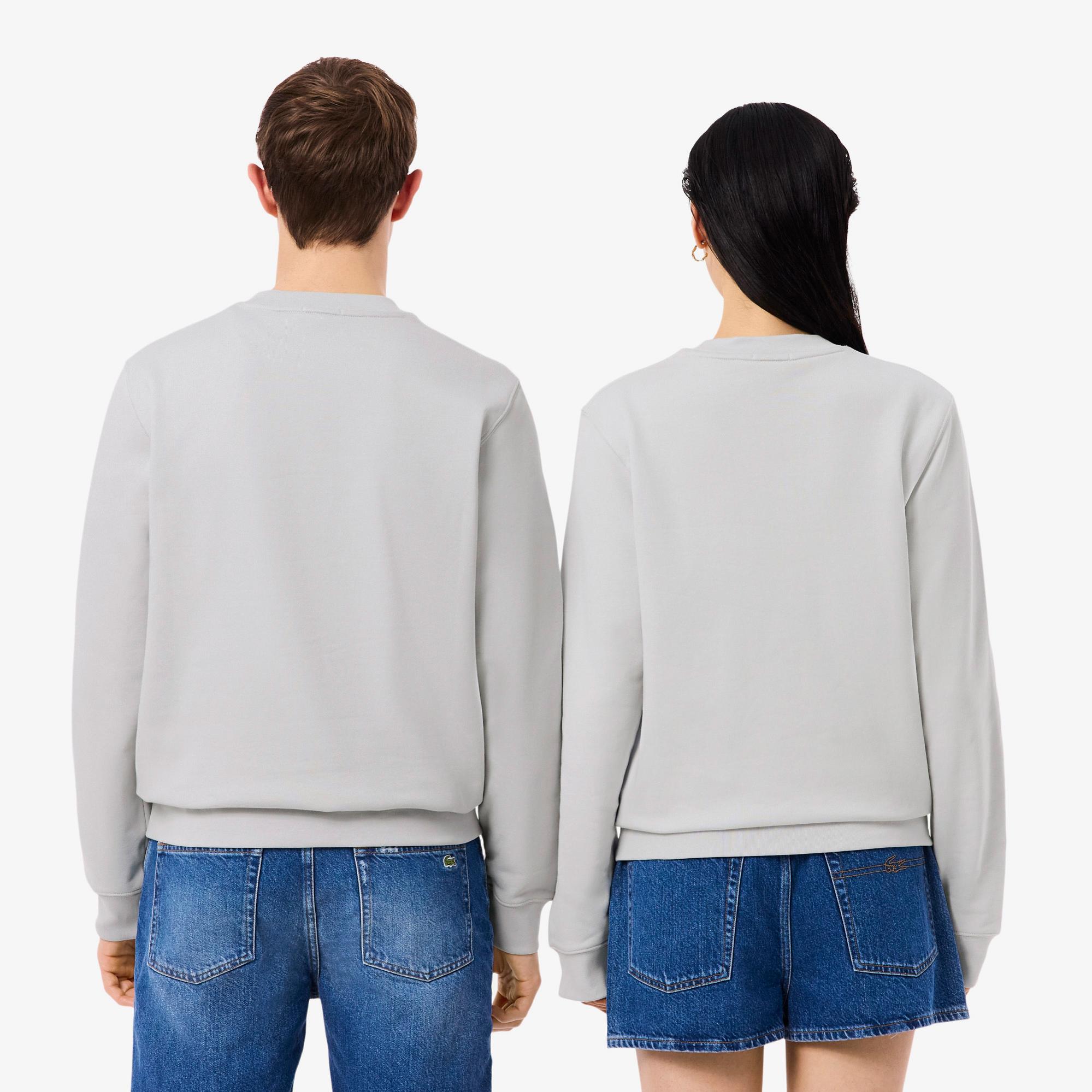 Lacoste Unisex Classic Fit Bisiklet Yaka Baskılı Gri Sweatshirt