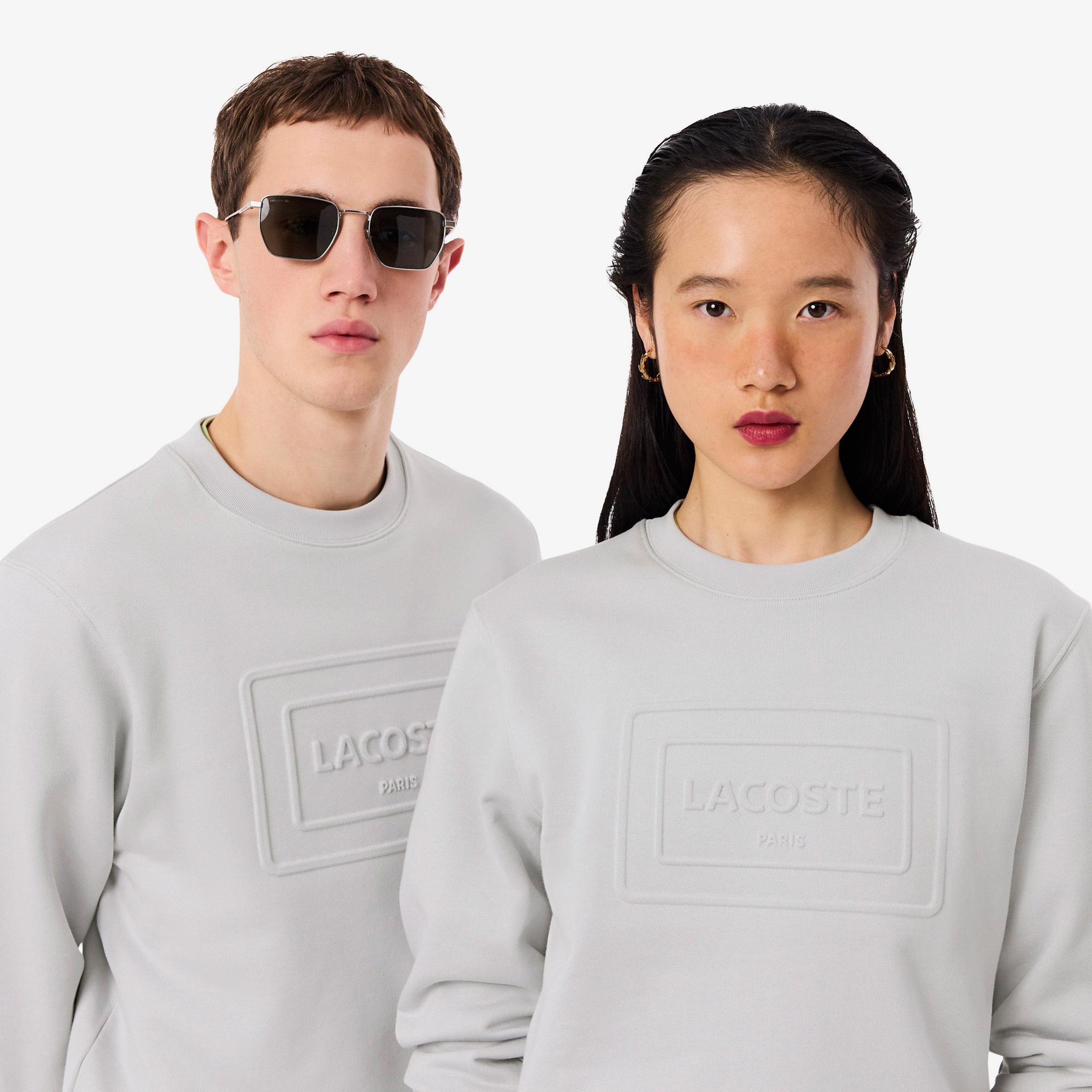 Lacoste Unisex Classic Fit Bisiklet Yaka Baskılı Gri Sweatshirt