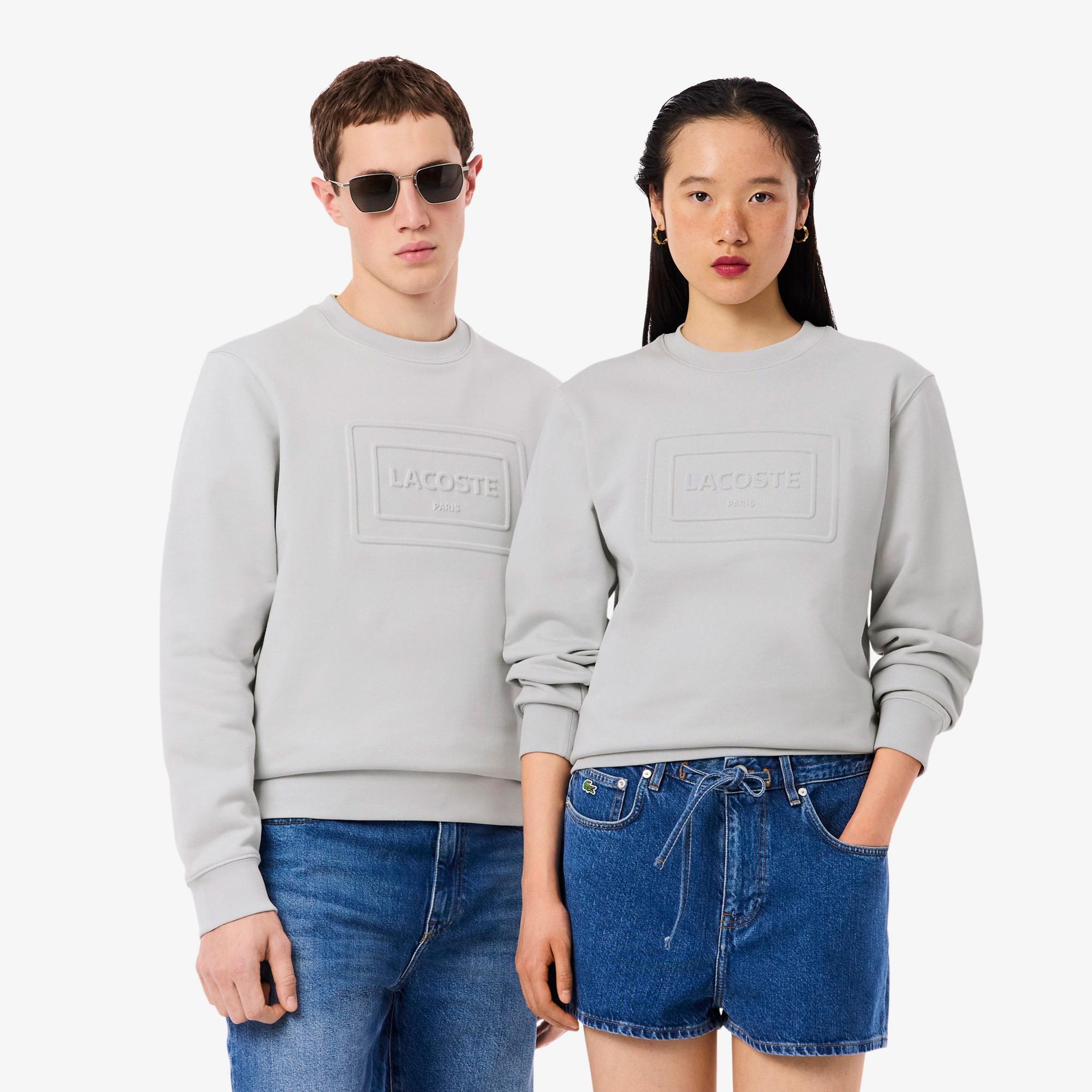 Lacoste Unisex Classic Fit Bisiklet Yaka Baskılı Gri Sweatshirt