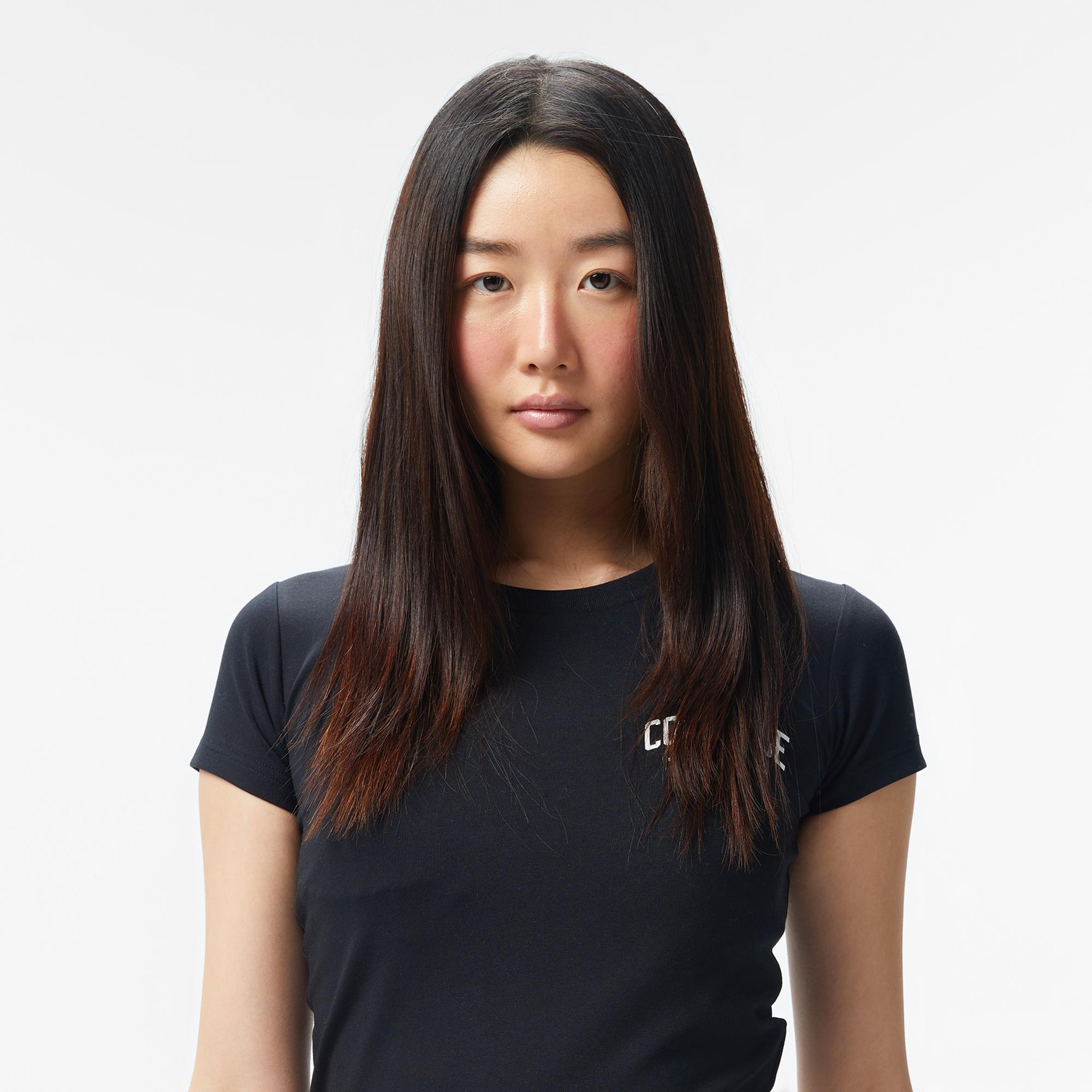 Converse Kadın Slim Fit Baskılı Siyah T-Shirt