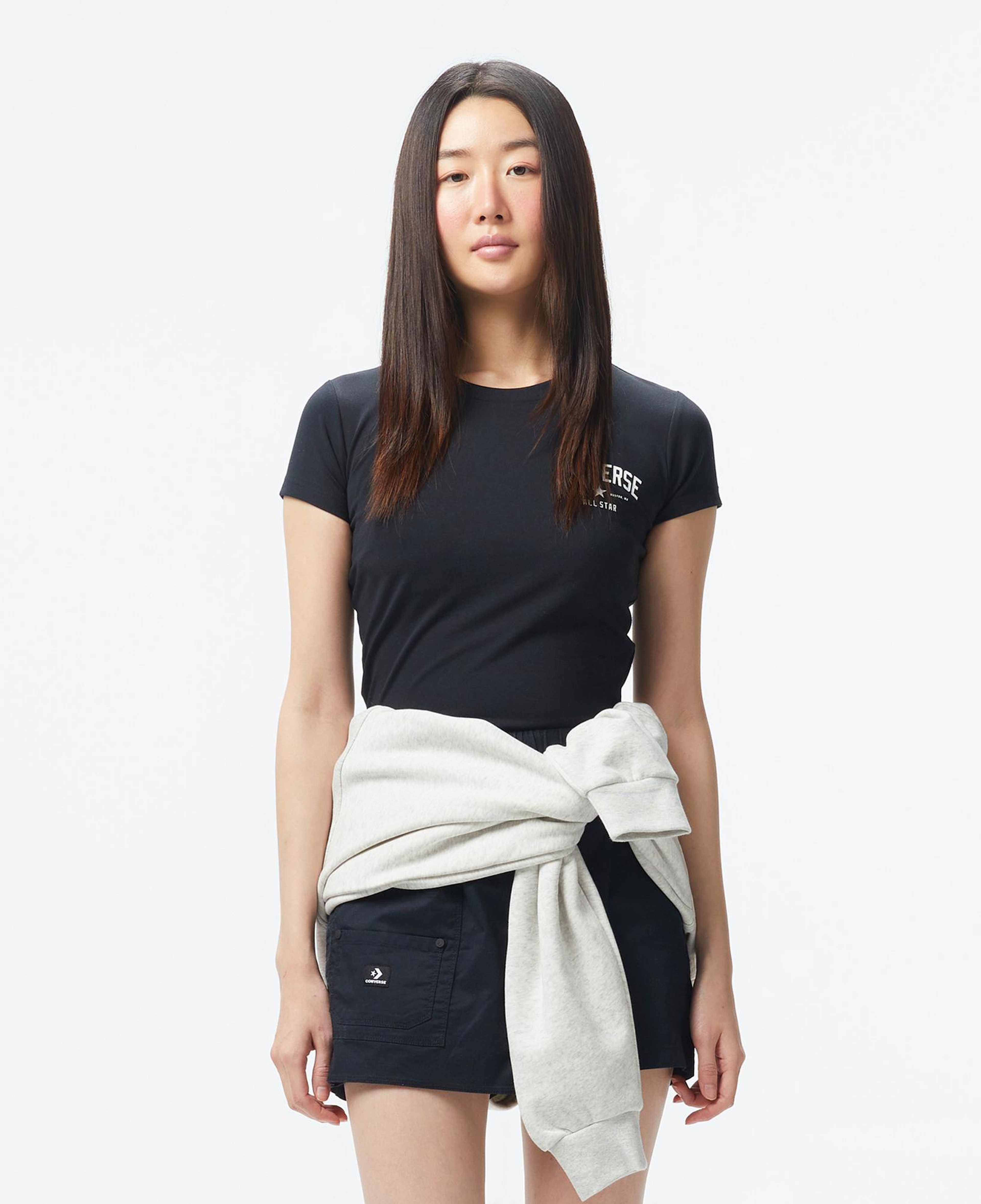 Converse Kadın Slim Fit Baskılı Siyah T-Shirt